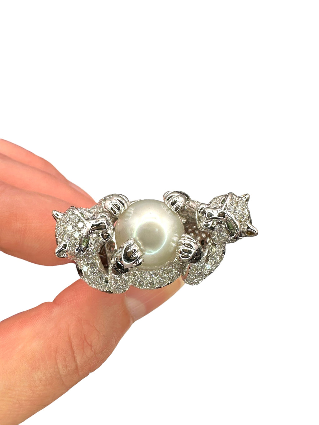 18k Diamond Pearl Panther Ring