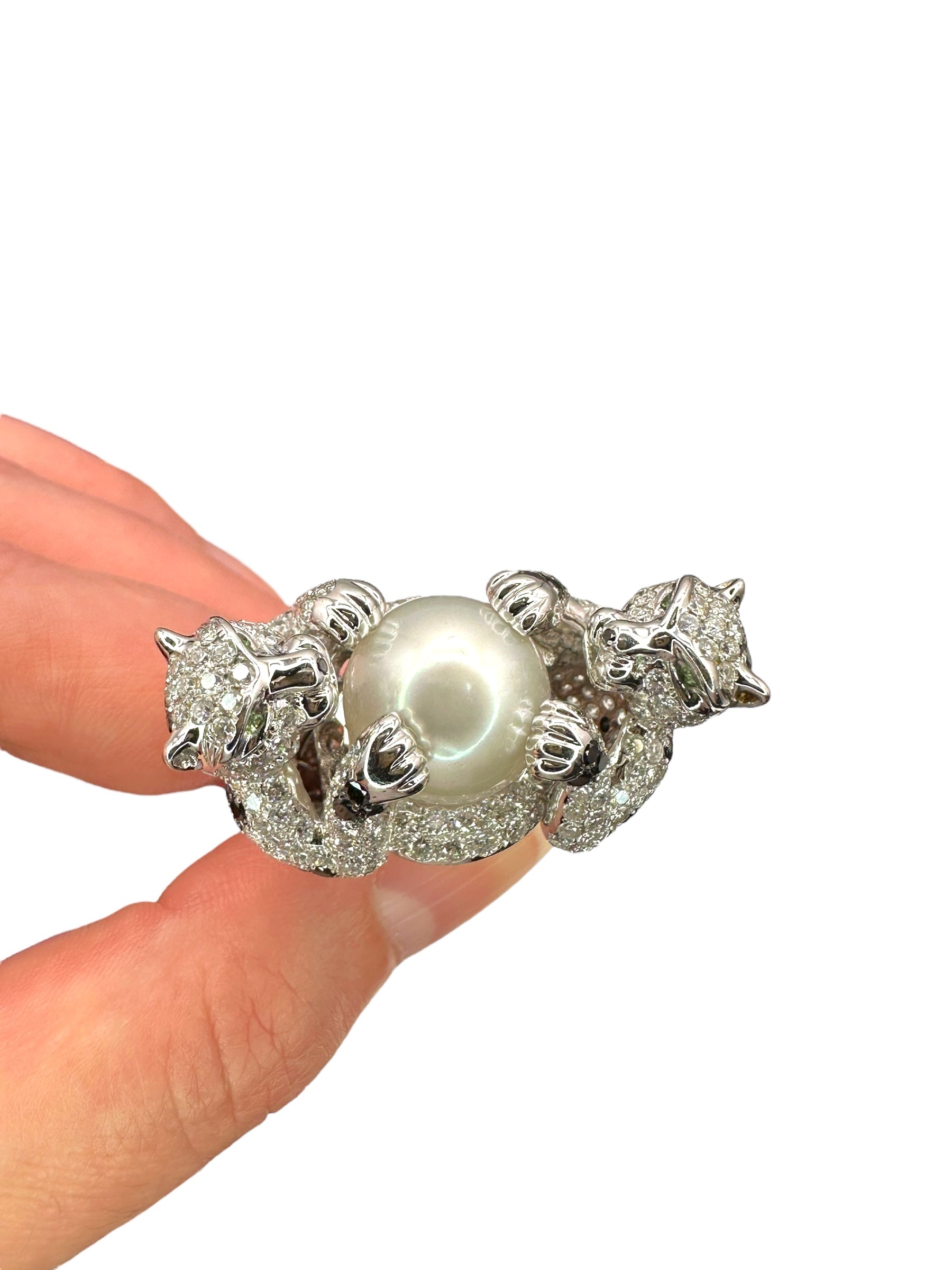18k Diamond Pearl Panther Ring