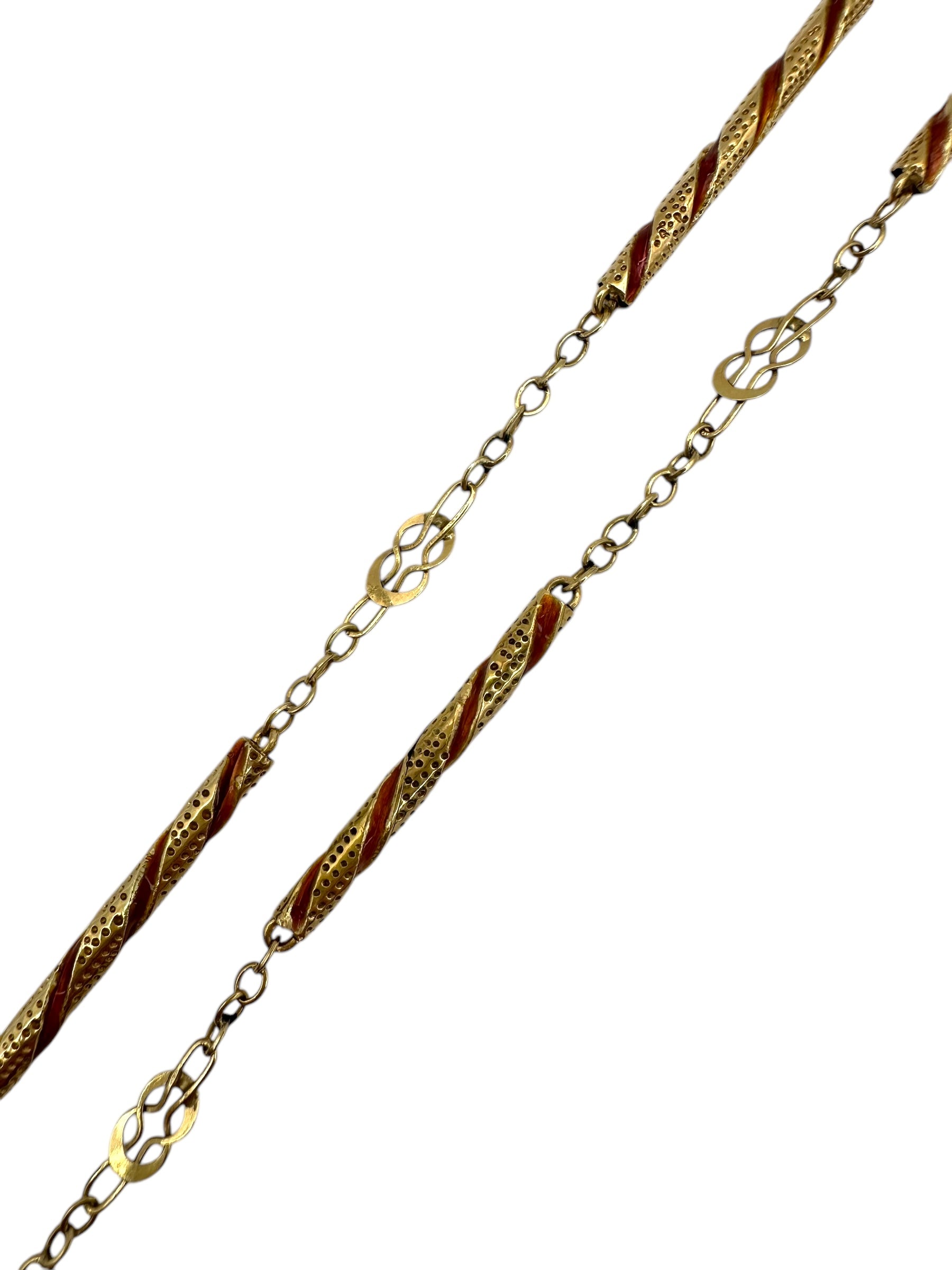 14k Enamel Bar Link Chain Necklace