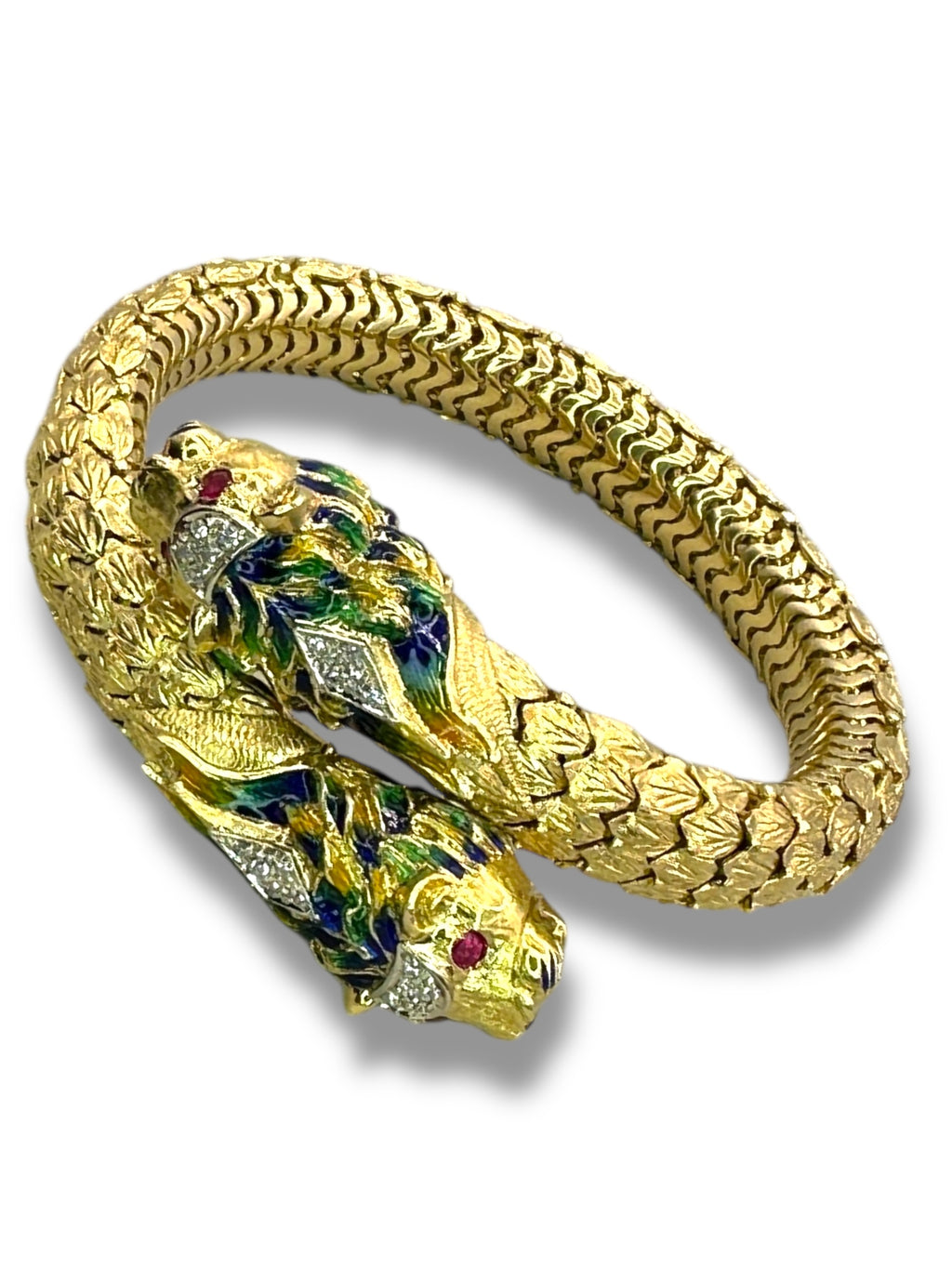 18k Lion Head Enamel Diamond Flex Bracelet