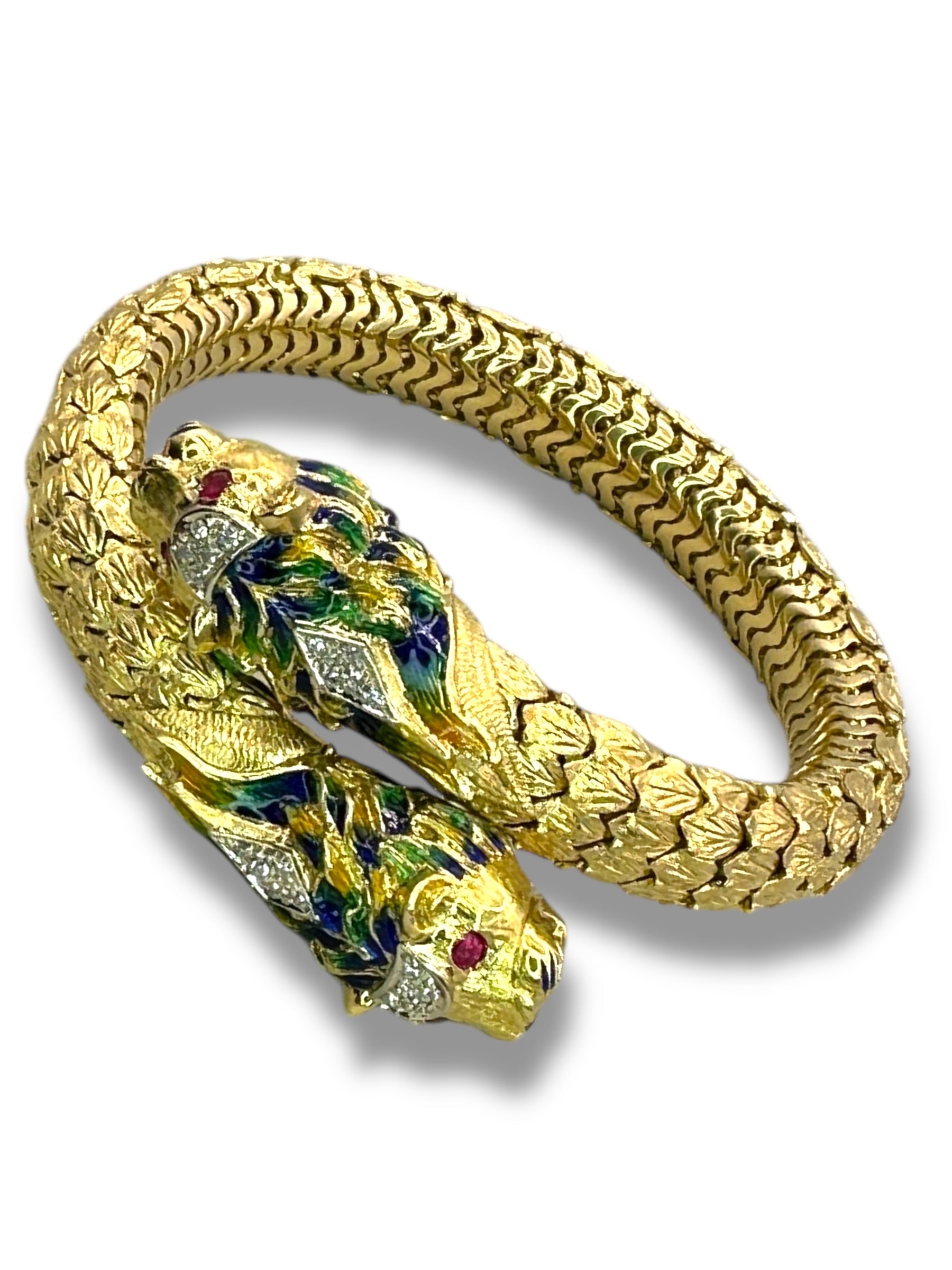 18k Lion Head Enamel Diamond Flex Bracelet
