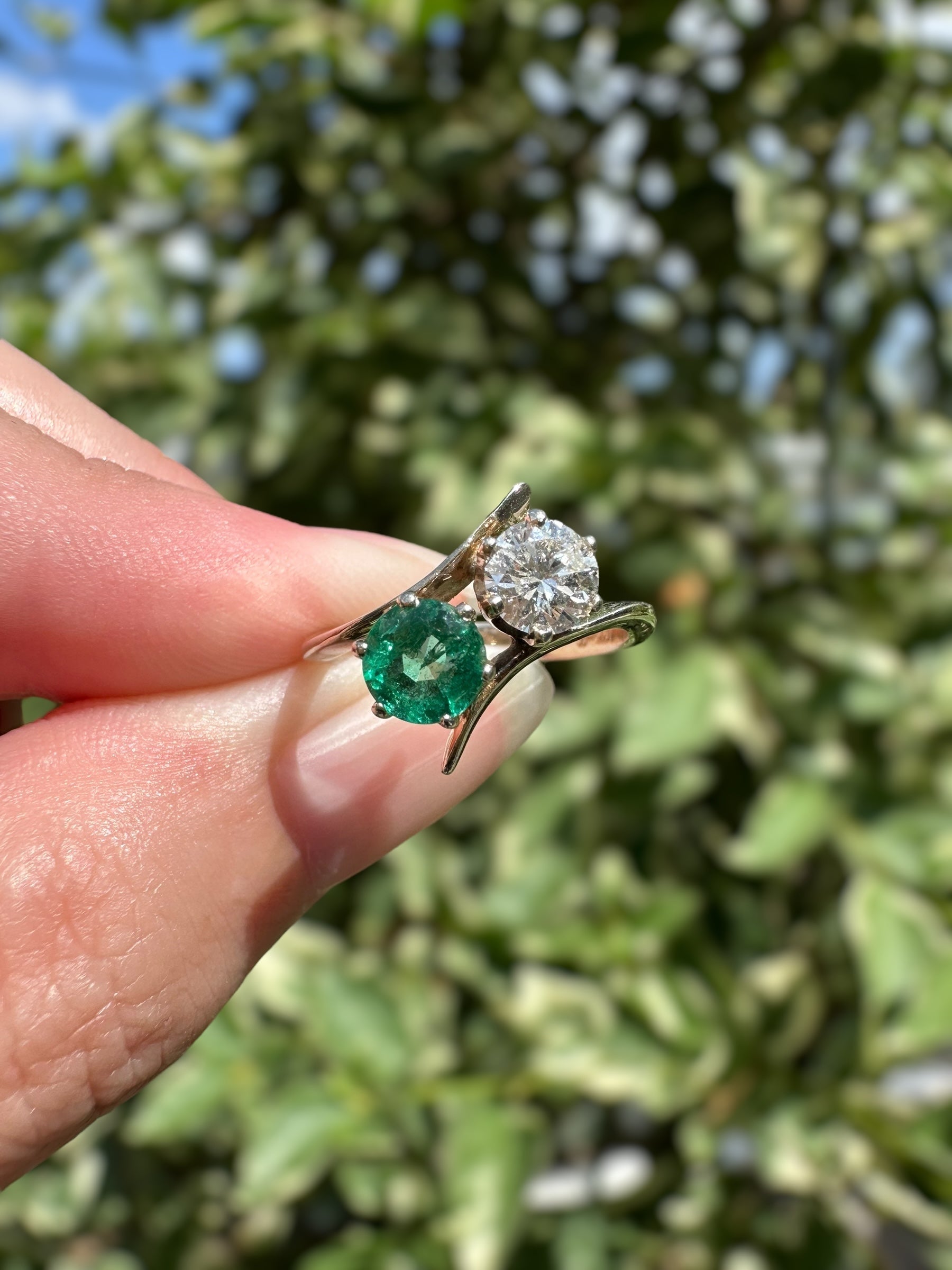 14k Emerald Diamond Toi Et Moi Ring