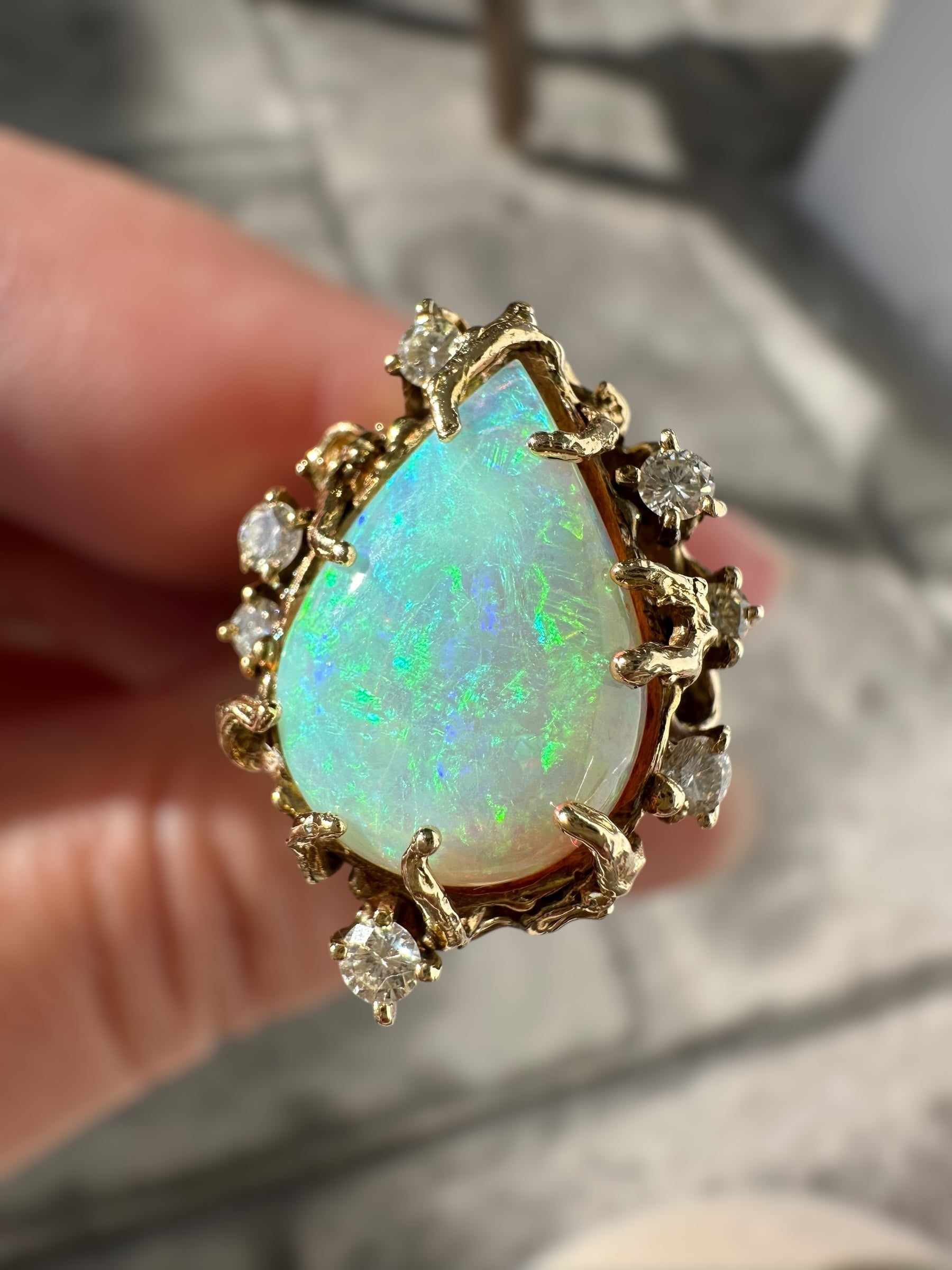 14k Opal Diamond Brutalist Ring