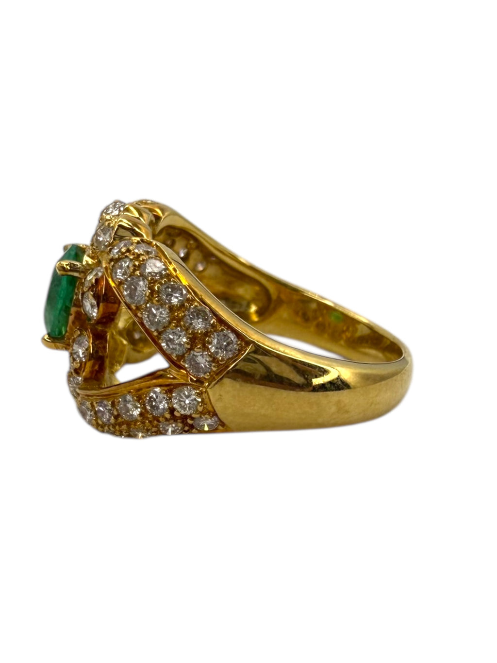 18k Emerald Diamond Flower Ring