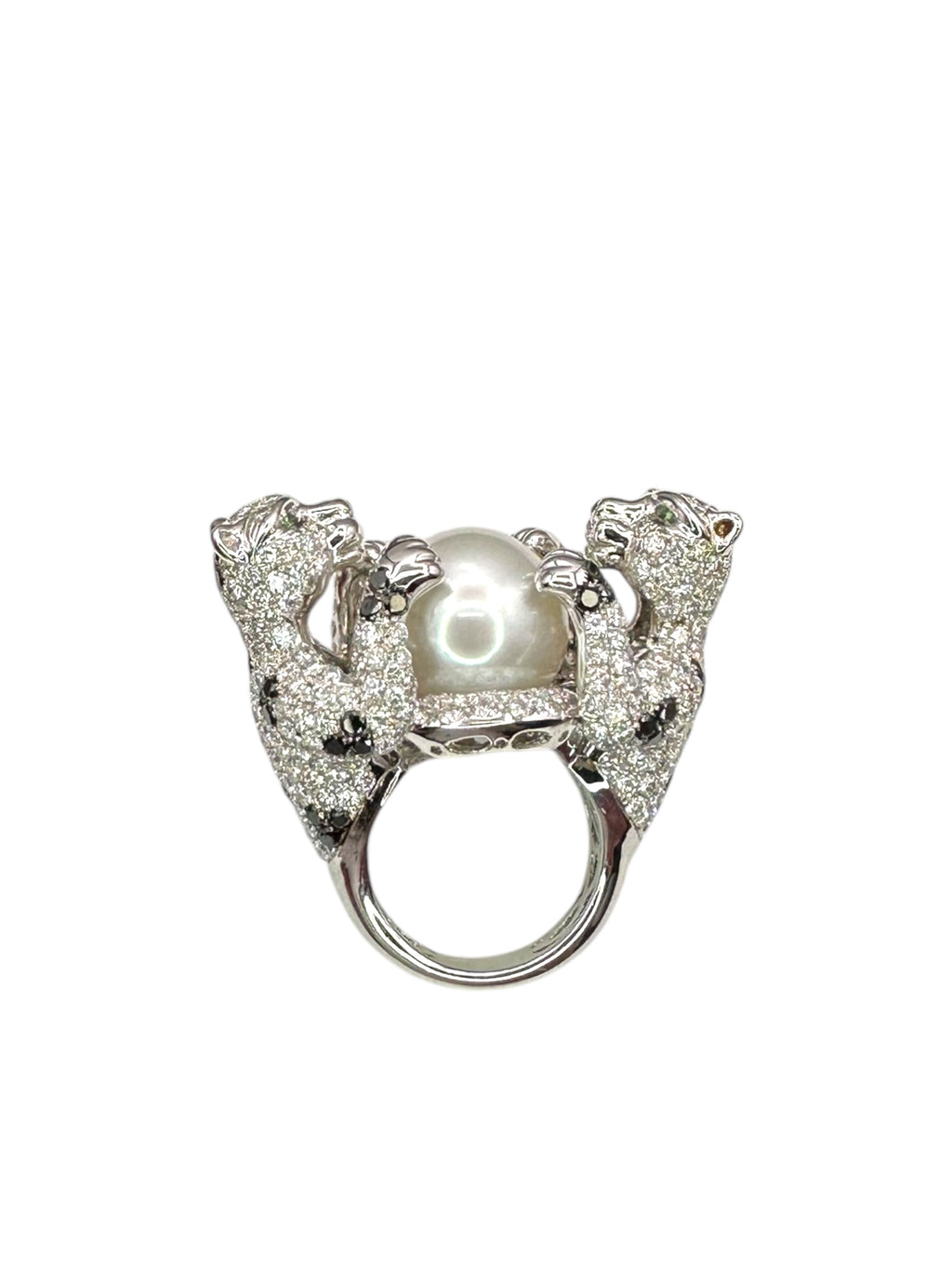 18k Diamond Pearl Panther Ring