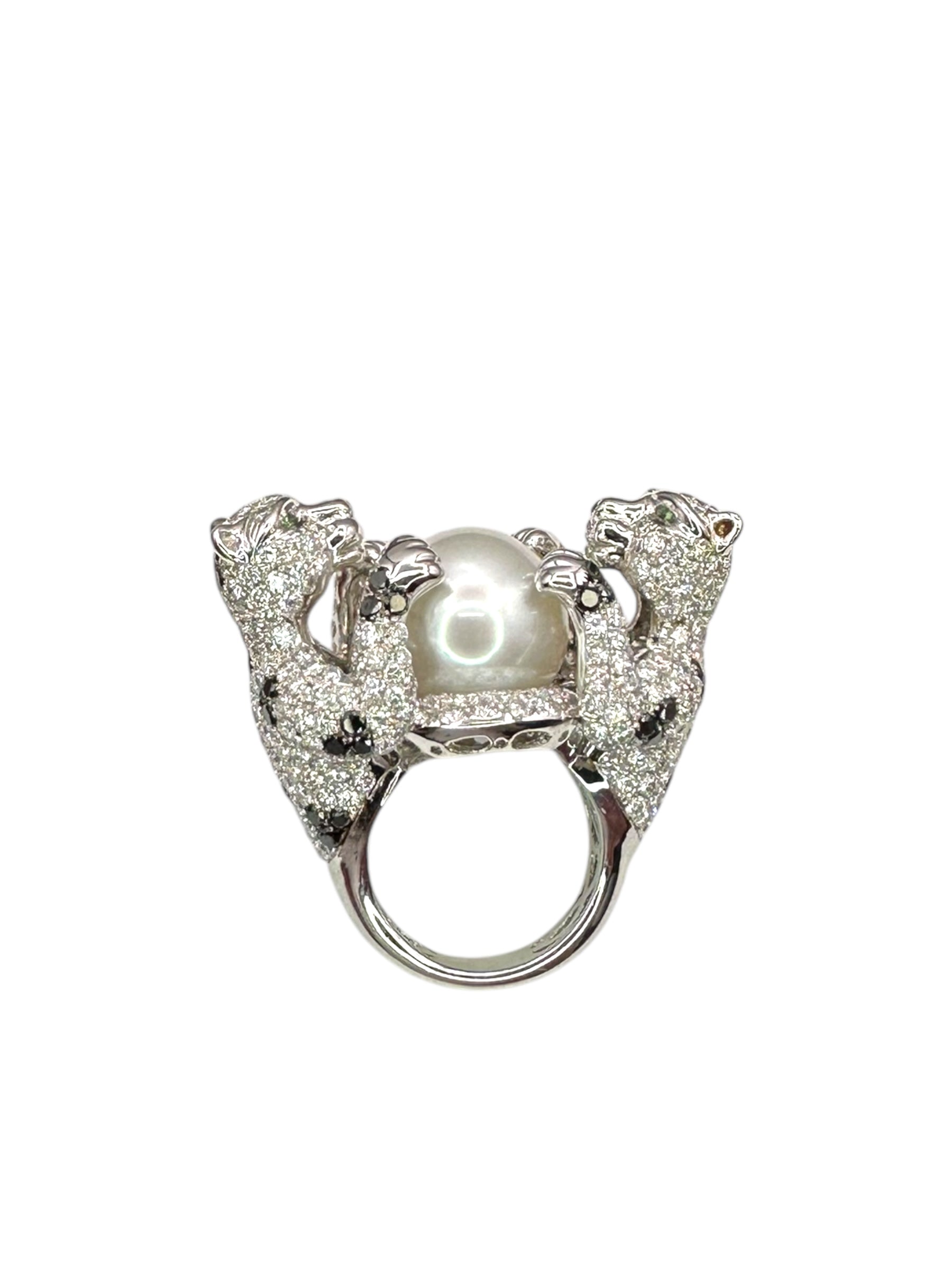 18k Diamond Pearl Panther Ring