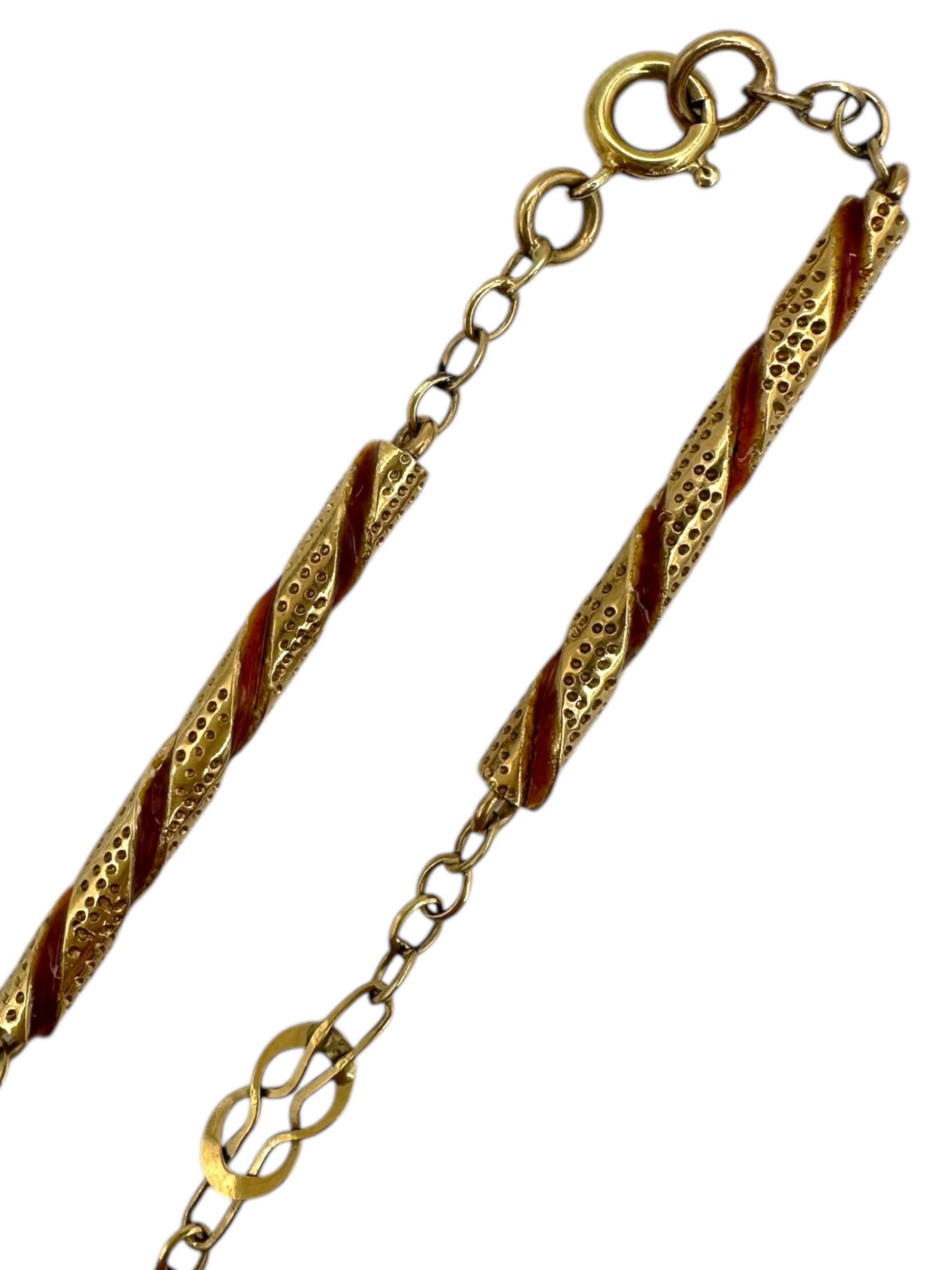 14k Enamel Bar Link Chain Necklace