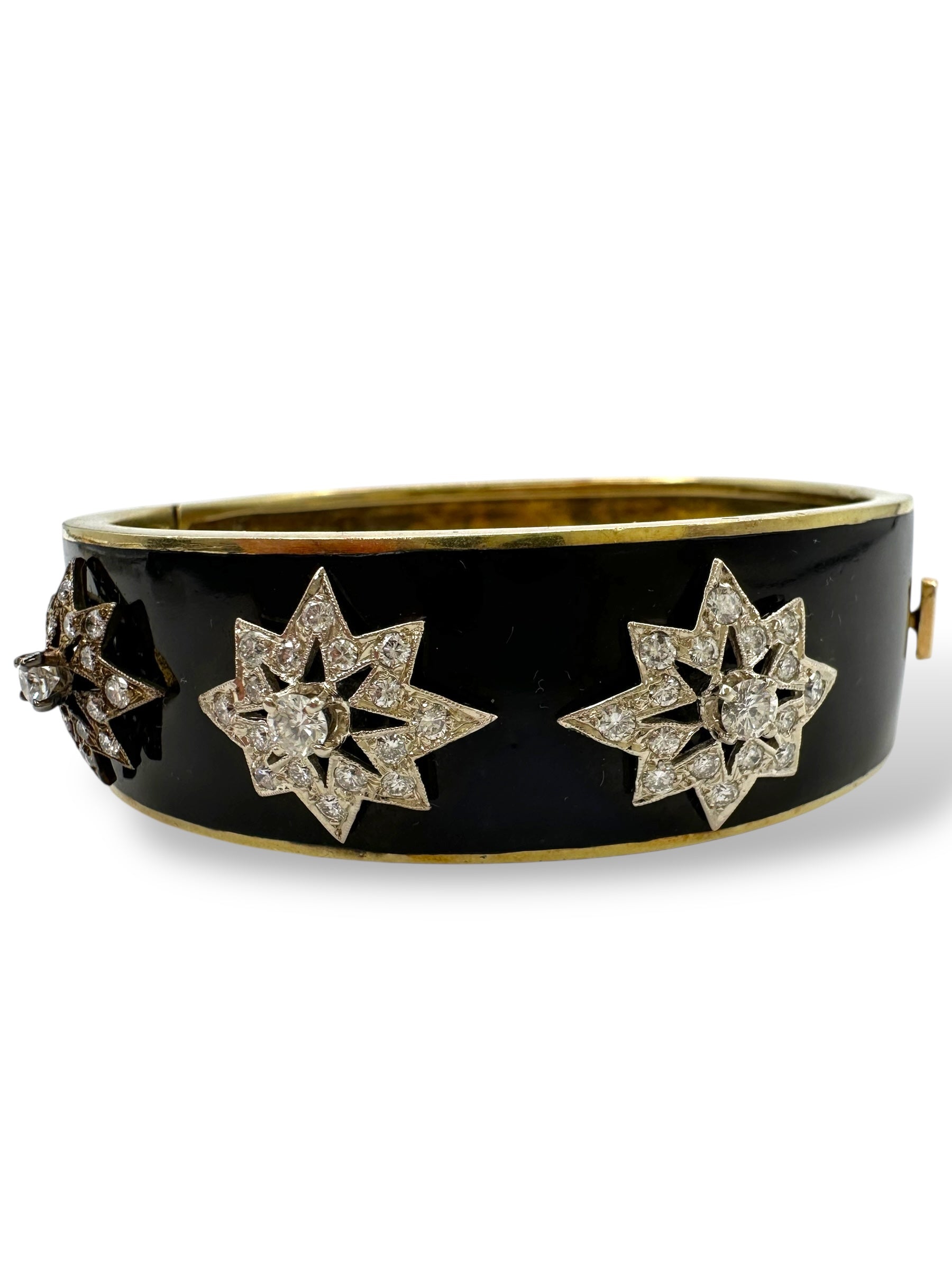 14k Victorian Diamond Star Enamel Bangle Bracelet
