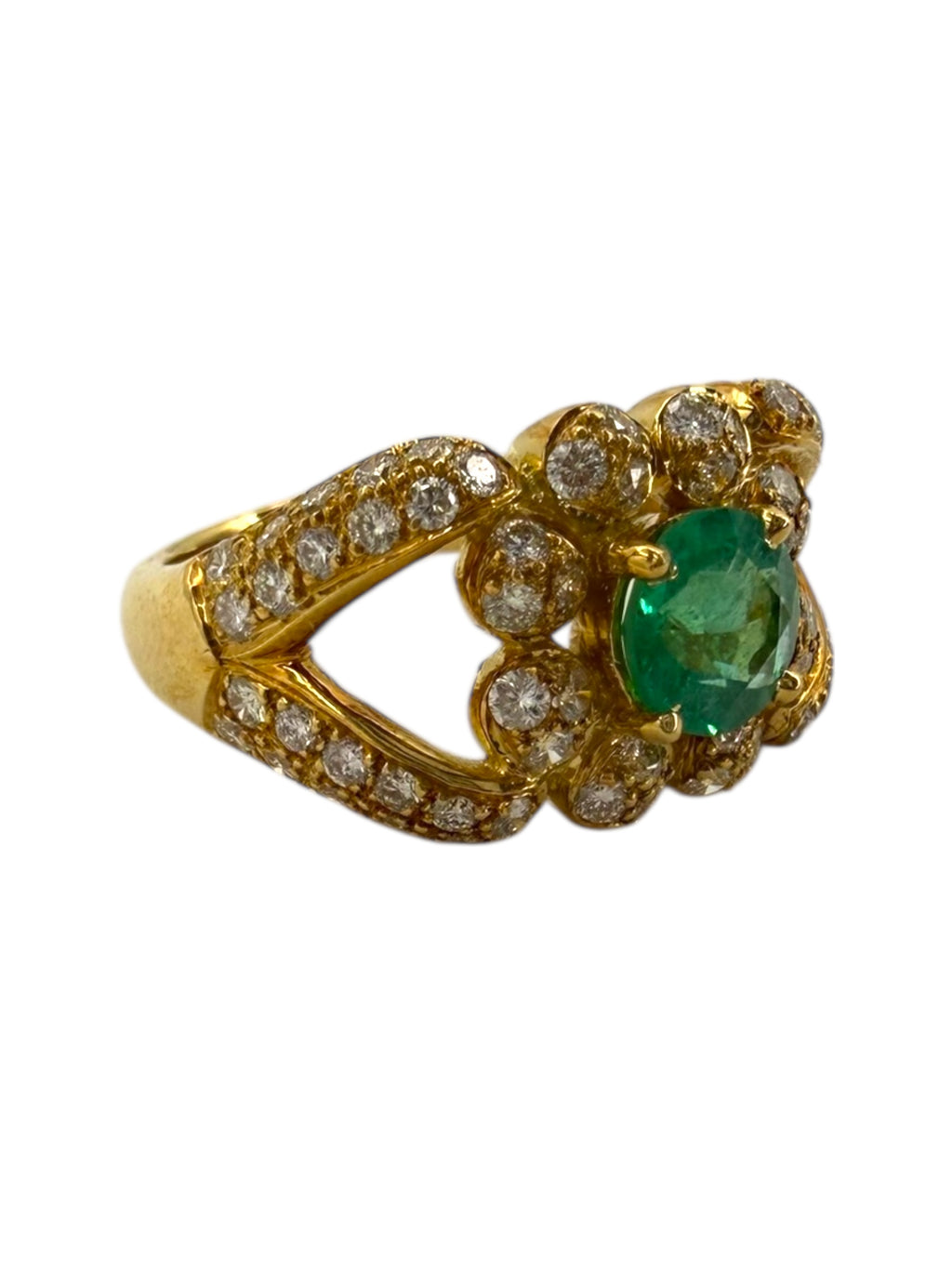 18k Emerald Diamond Flower Ring