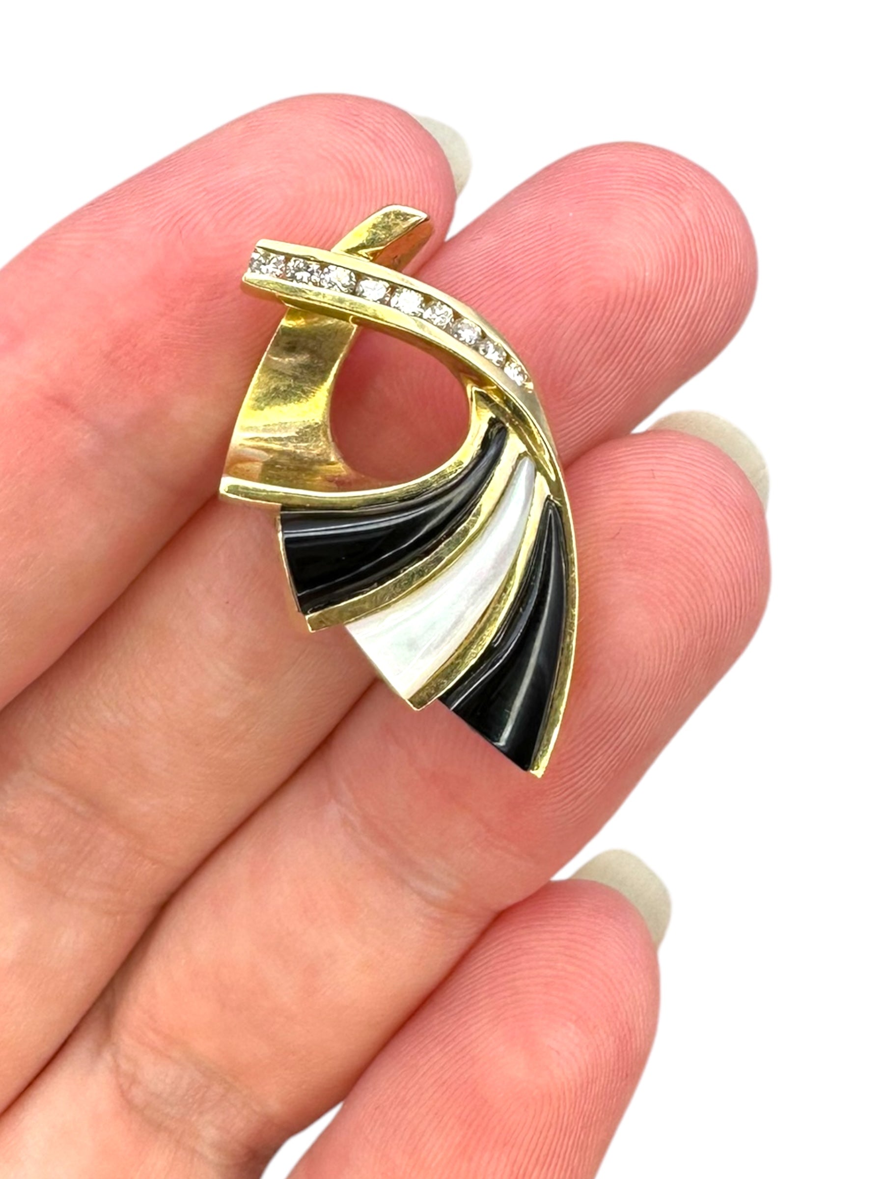 14k Onyx MOP Diamond Slide Pendant