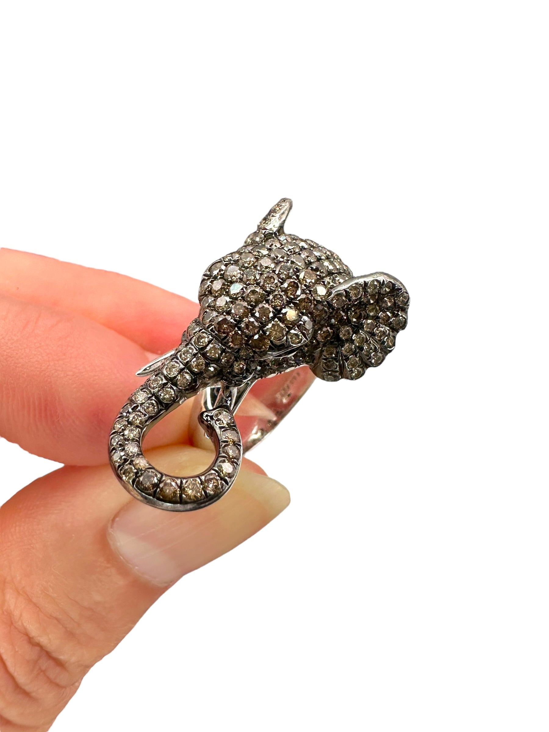 14k Diamond Elephant Ring