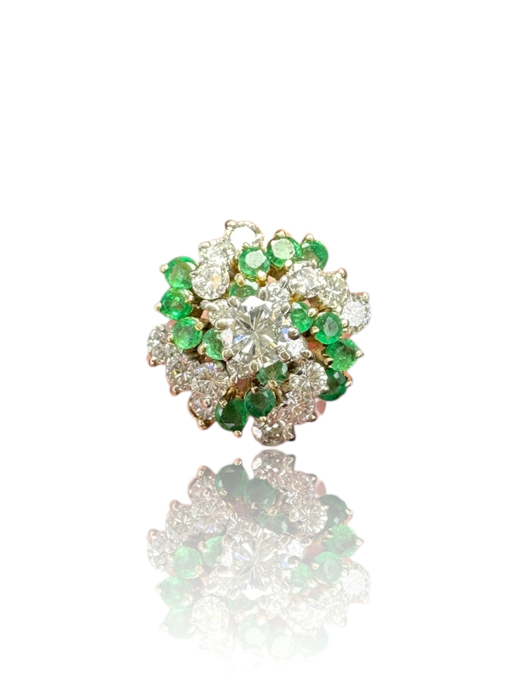 14k Emerald Diamond Swirl Cluster Ring