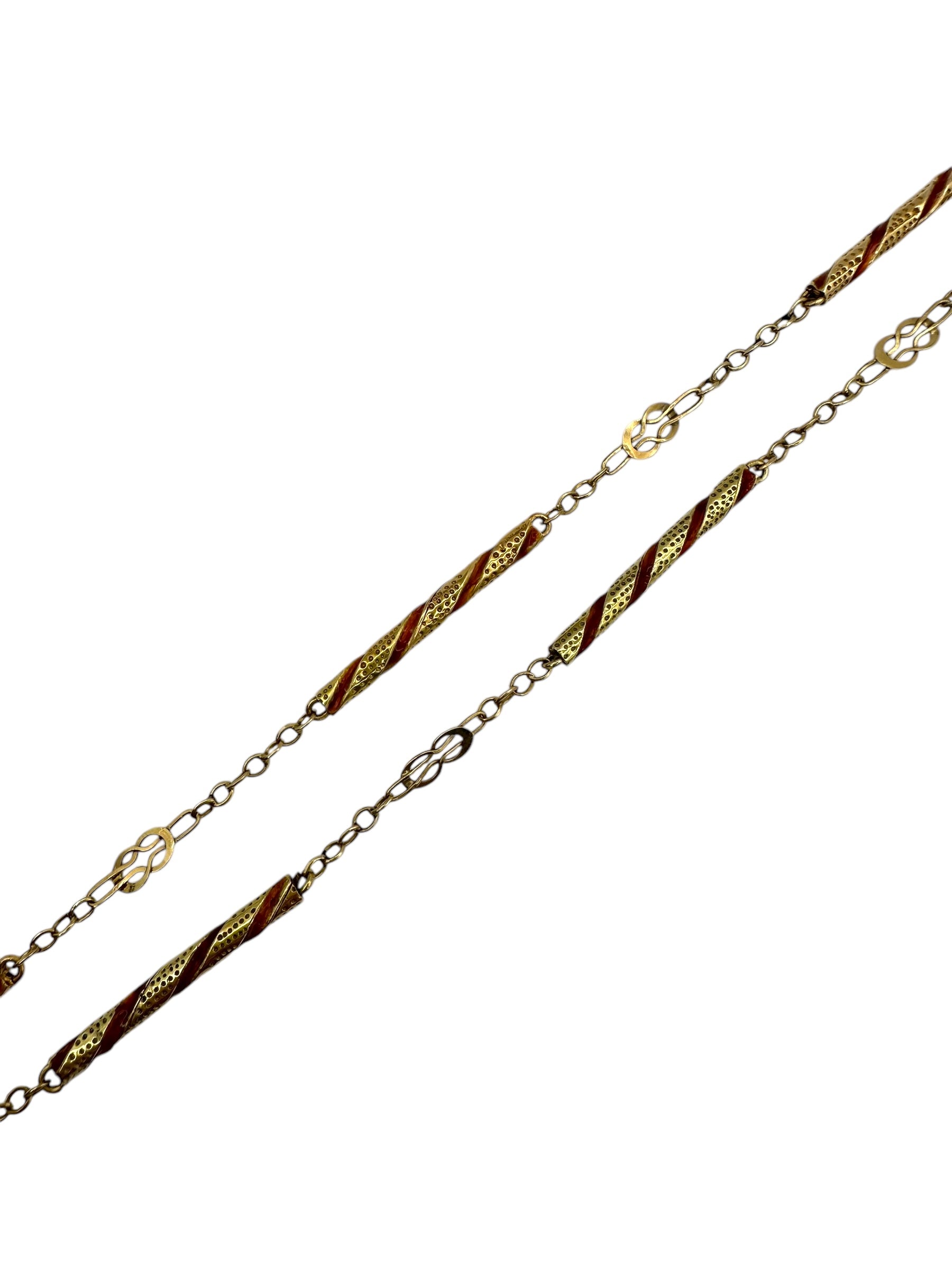 14k Enamel Bar Link Chain Necklace
