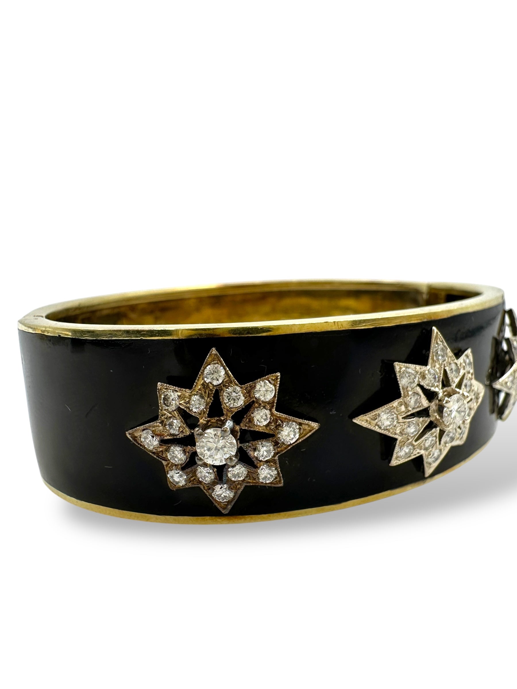 14k Victorian Diamond Star Enamel Bangle Bracelet