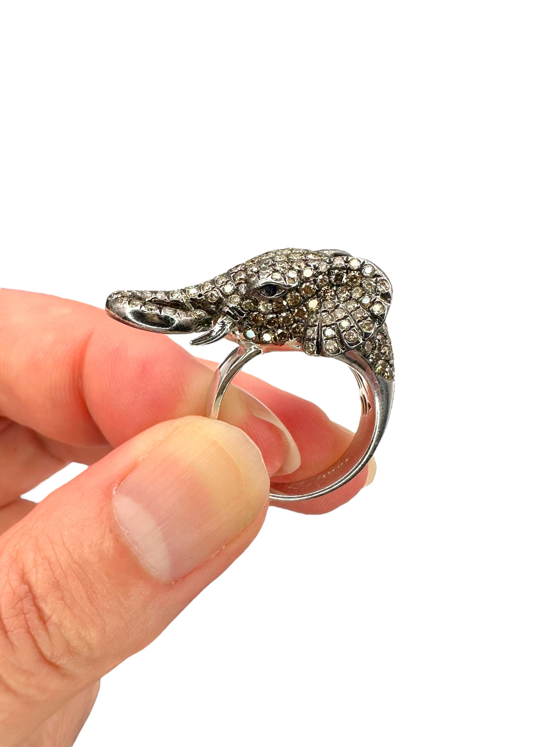 14k Diamond Elephant Ring