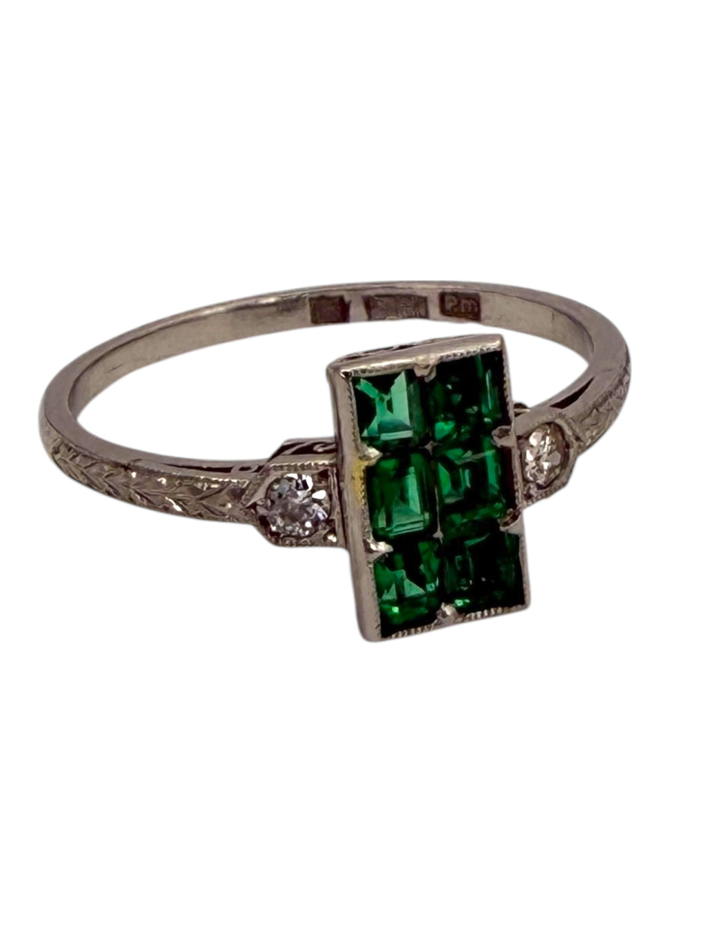 Platinum Art Deco Emerald Diamond Ring