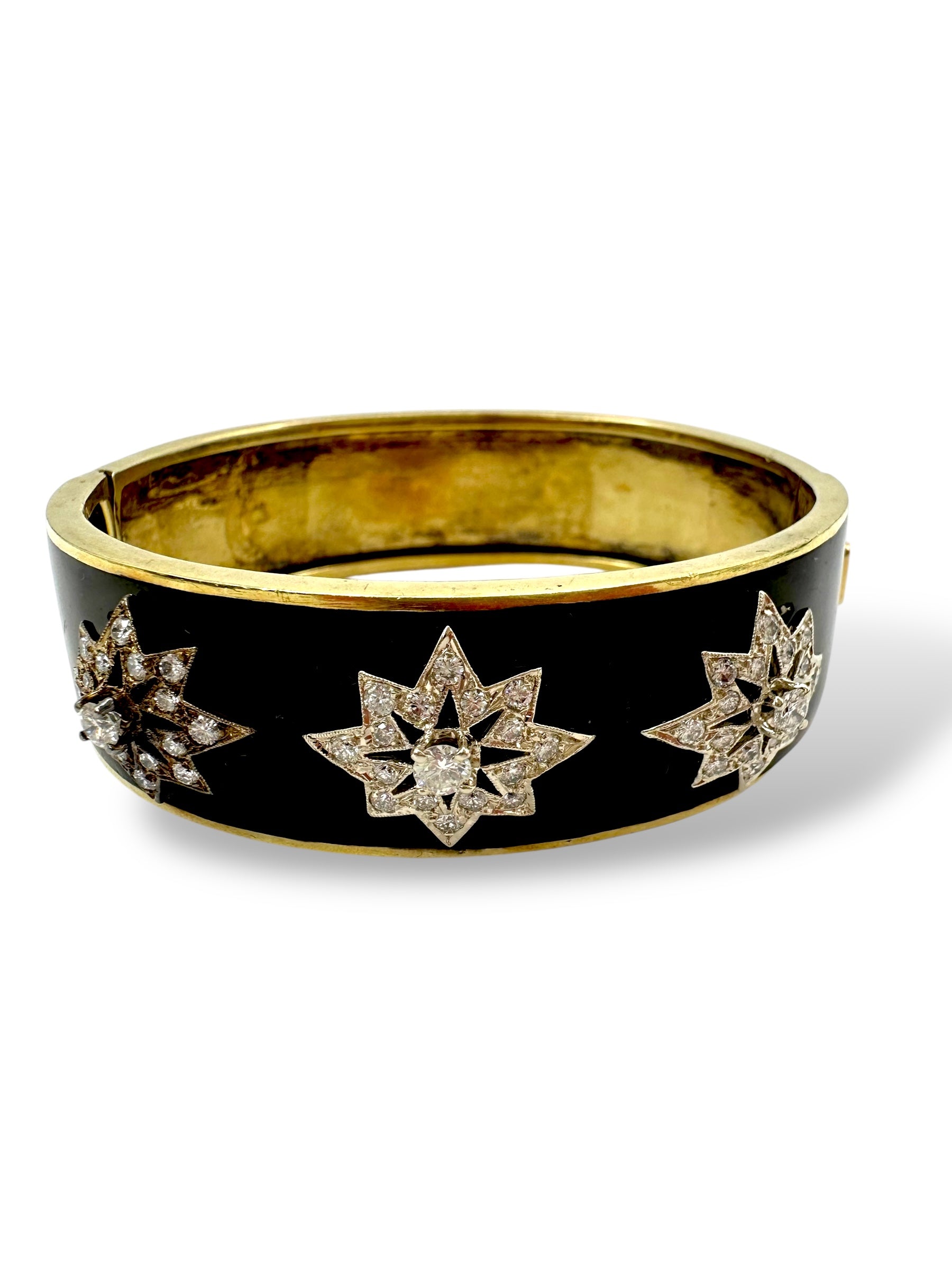 14k Victorian Diamond Star Enamel Bangle Bracelet