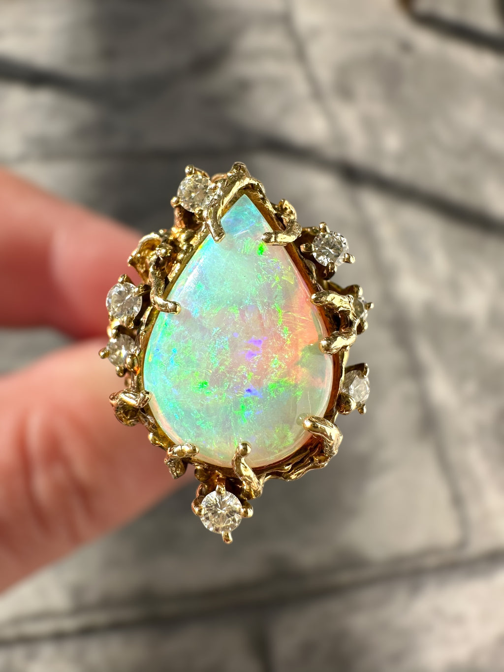 14k Opal Diamond Brutalist Ring