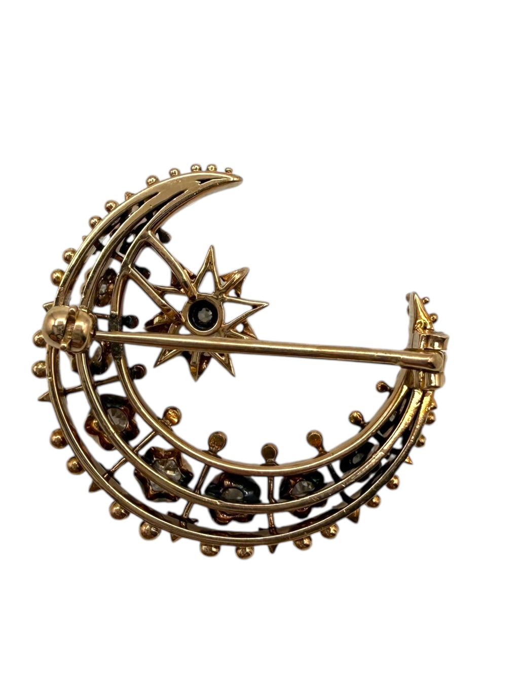 14k Diamond Crescent Moon Brooch