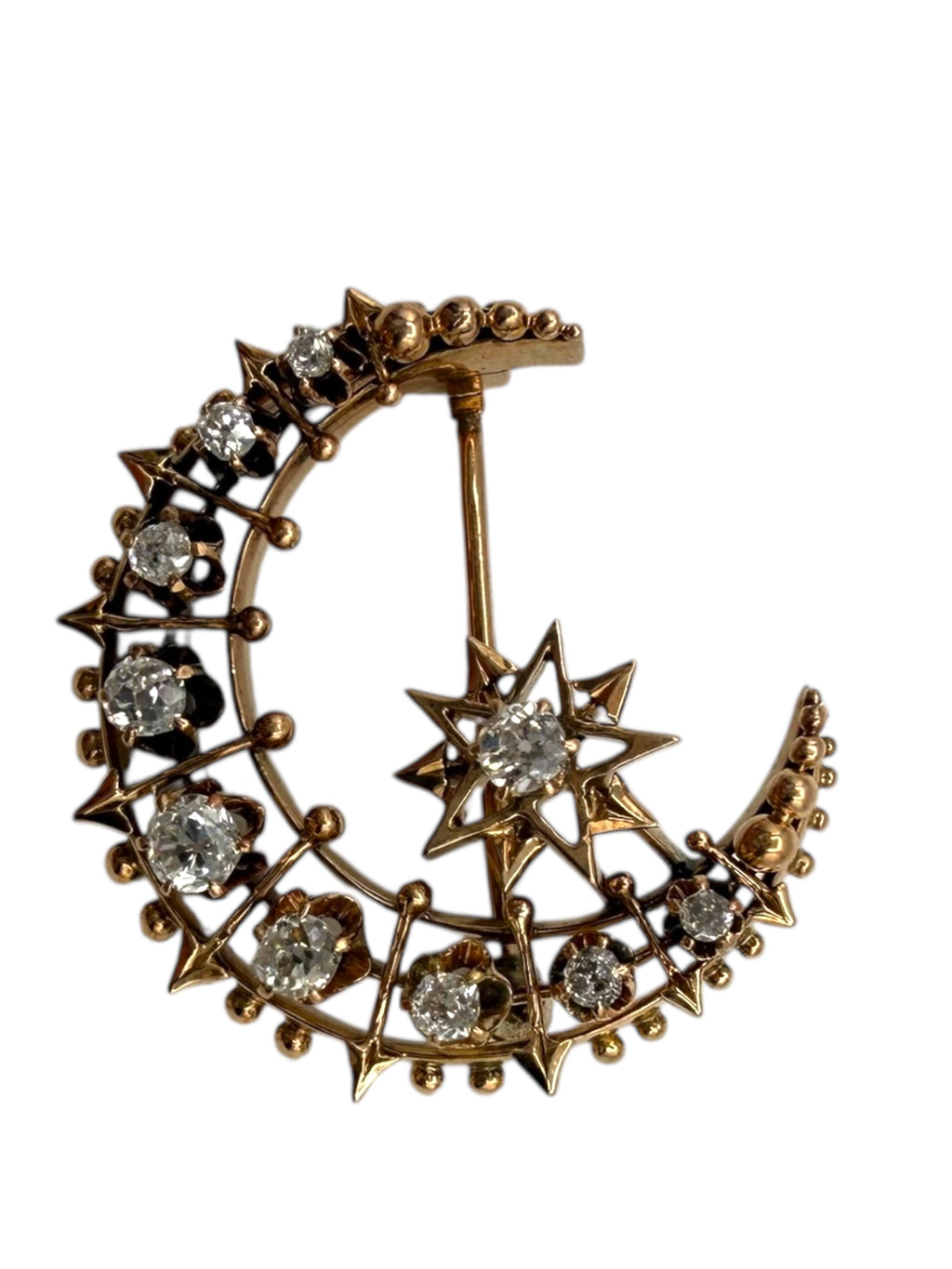 14k Diamond Crescent Moon Brooch