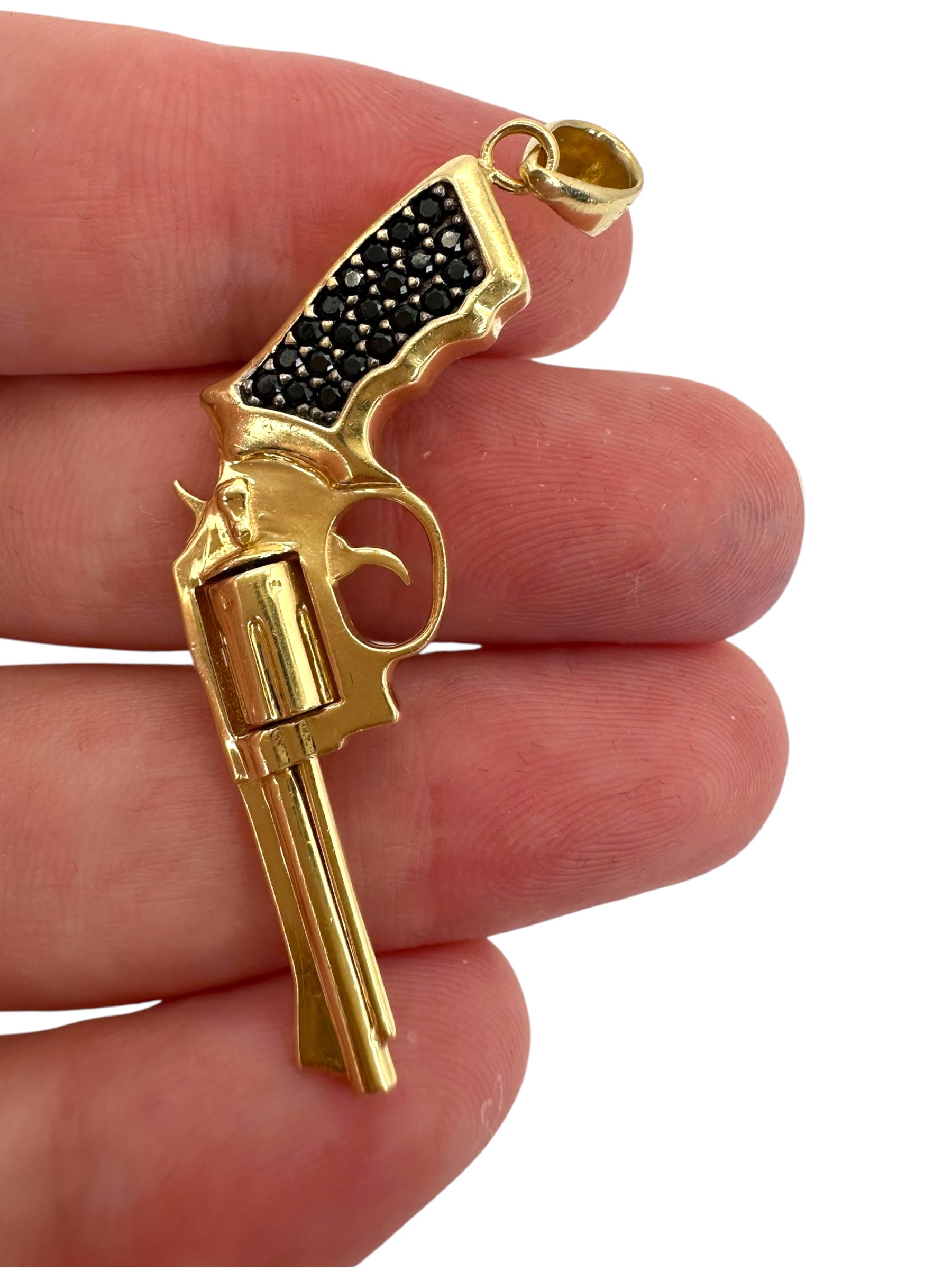 14k Black Diamond Revolver Pendant
