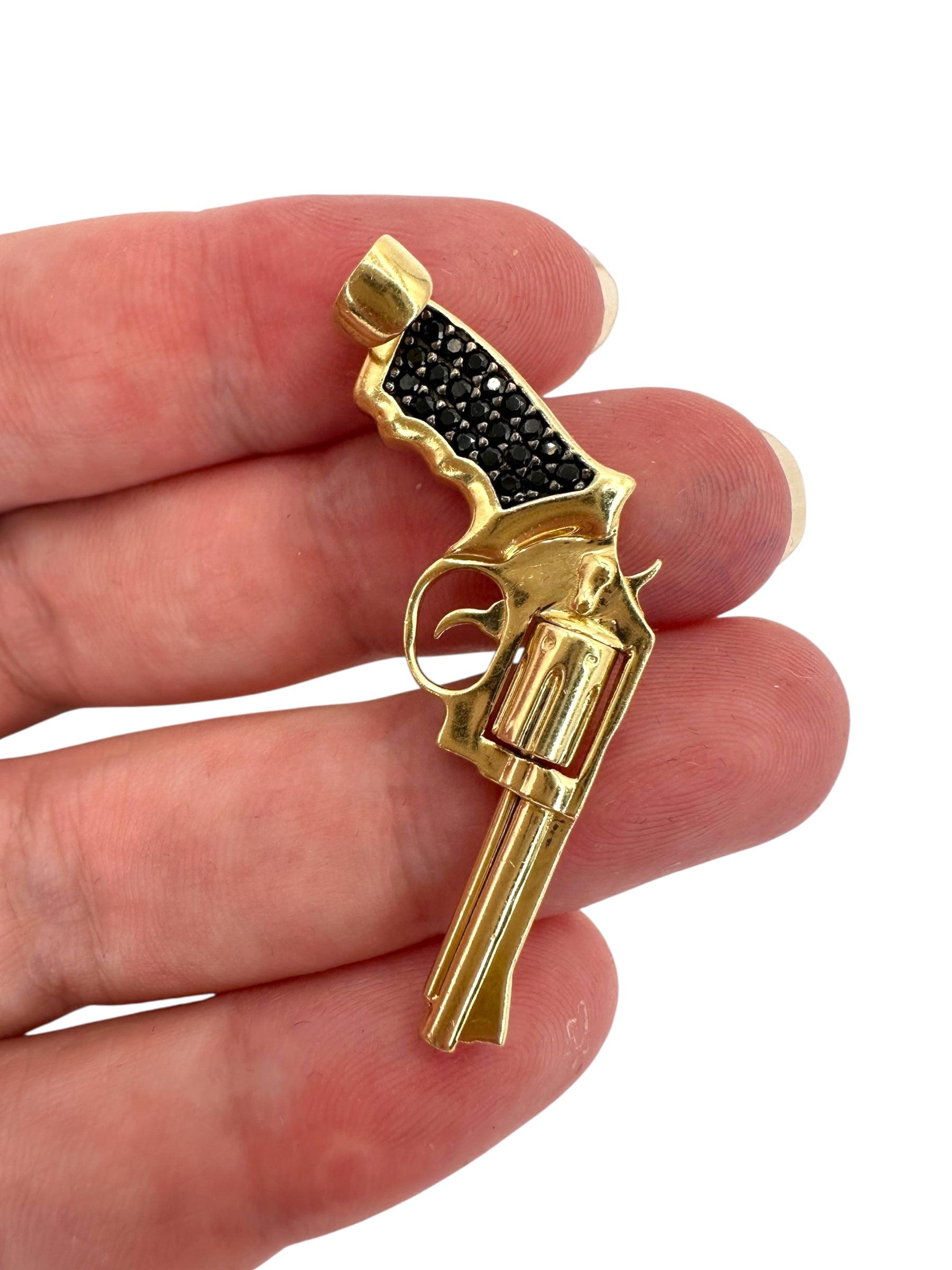 14k Black Diamond Revolver Pendant