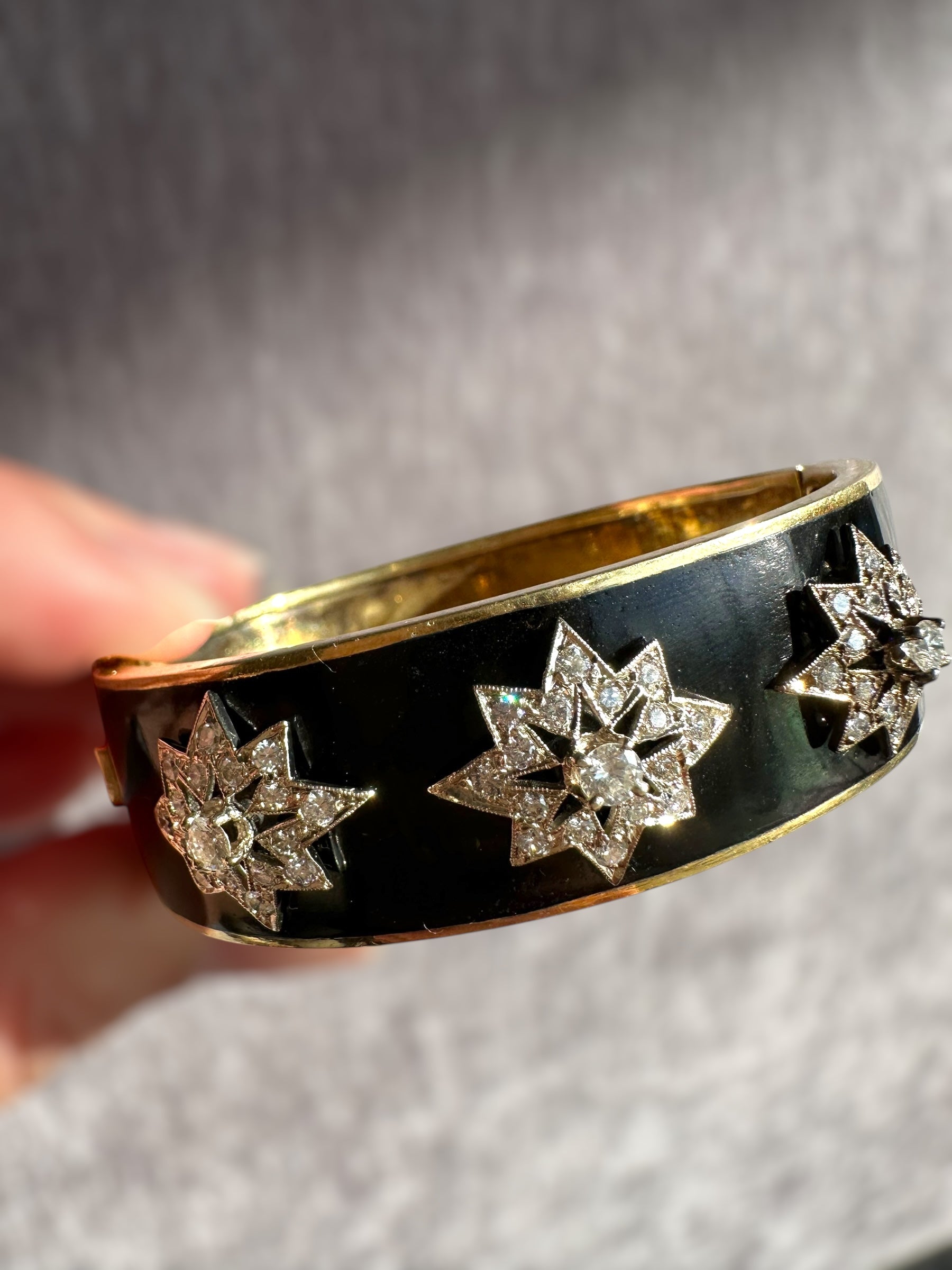 14k Victorian Diamond Star Enamel Bangle Bracelet