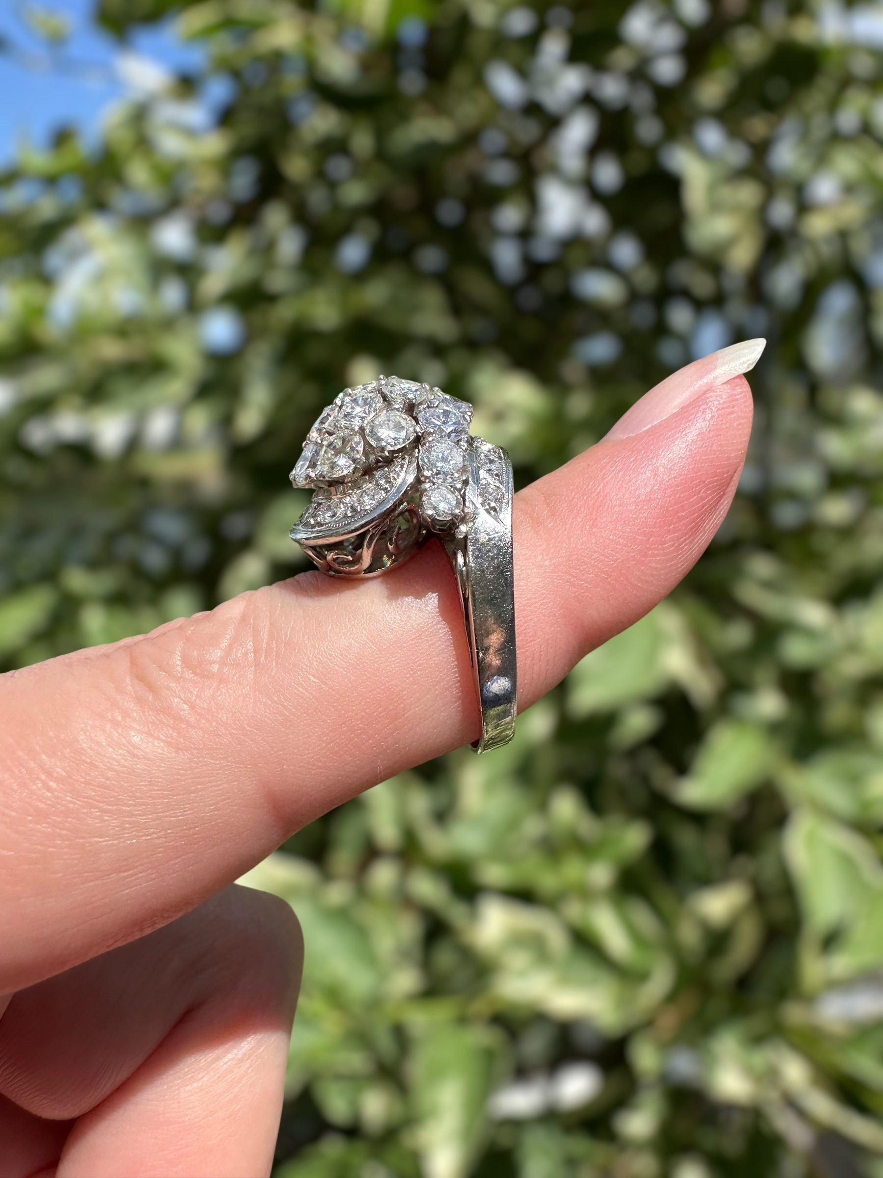 Platinum Bombe Cluster Cocktail Ring