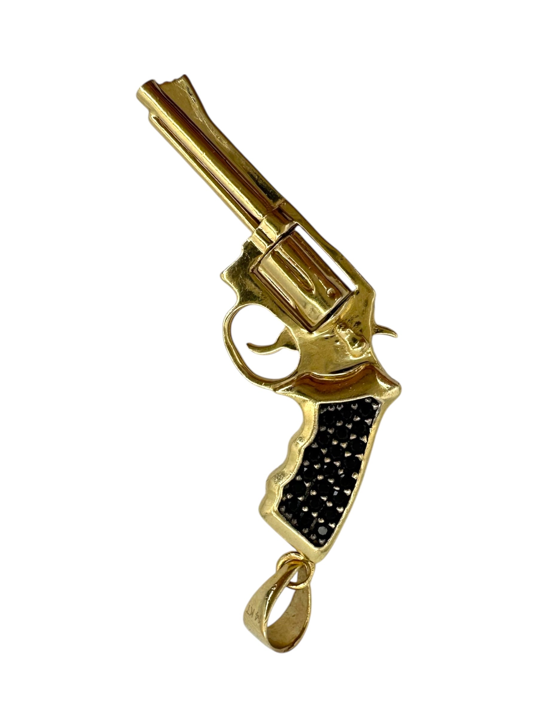 14k Black Diamond Revolver Pendant