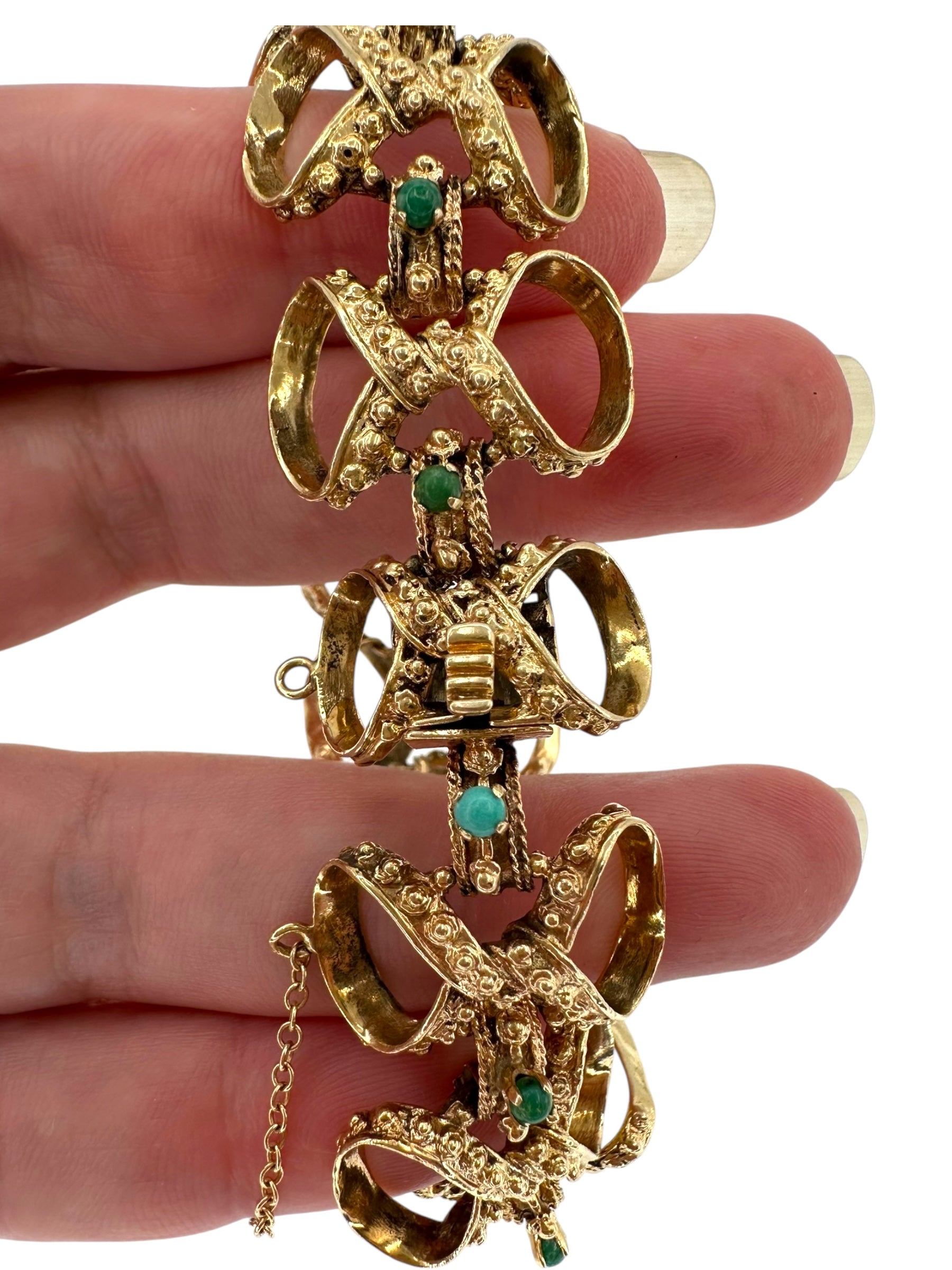 14k Turquoise Etruscan Revival Bracelet
