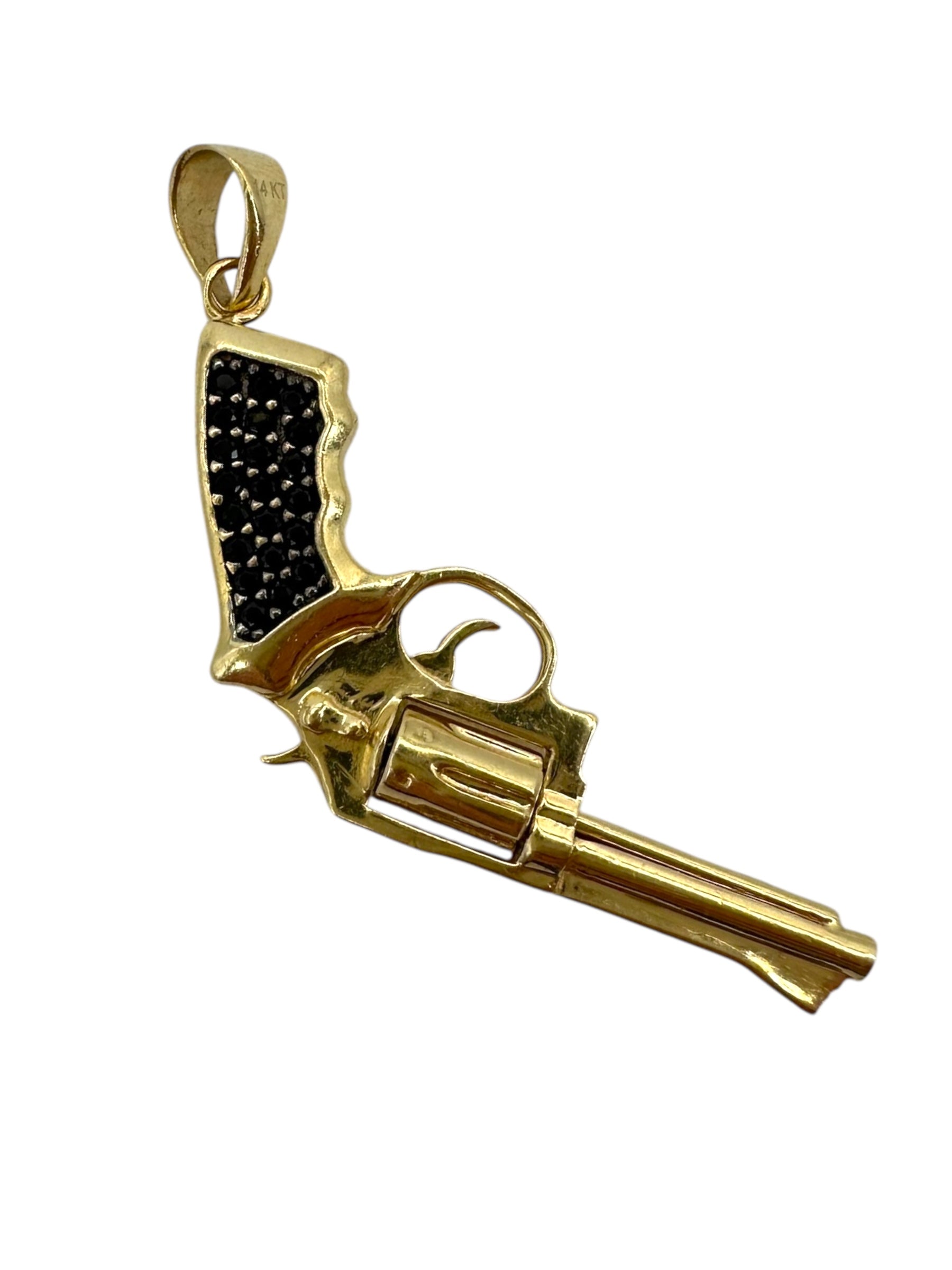 14k Black Diamond Revolver Pendant