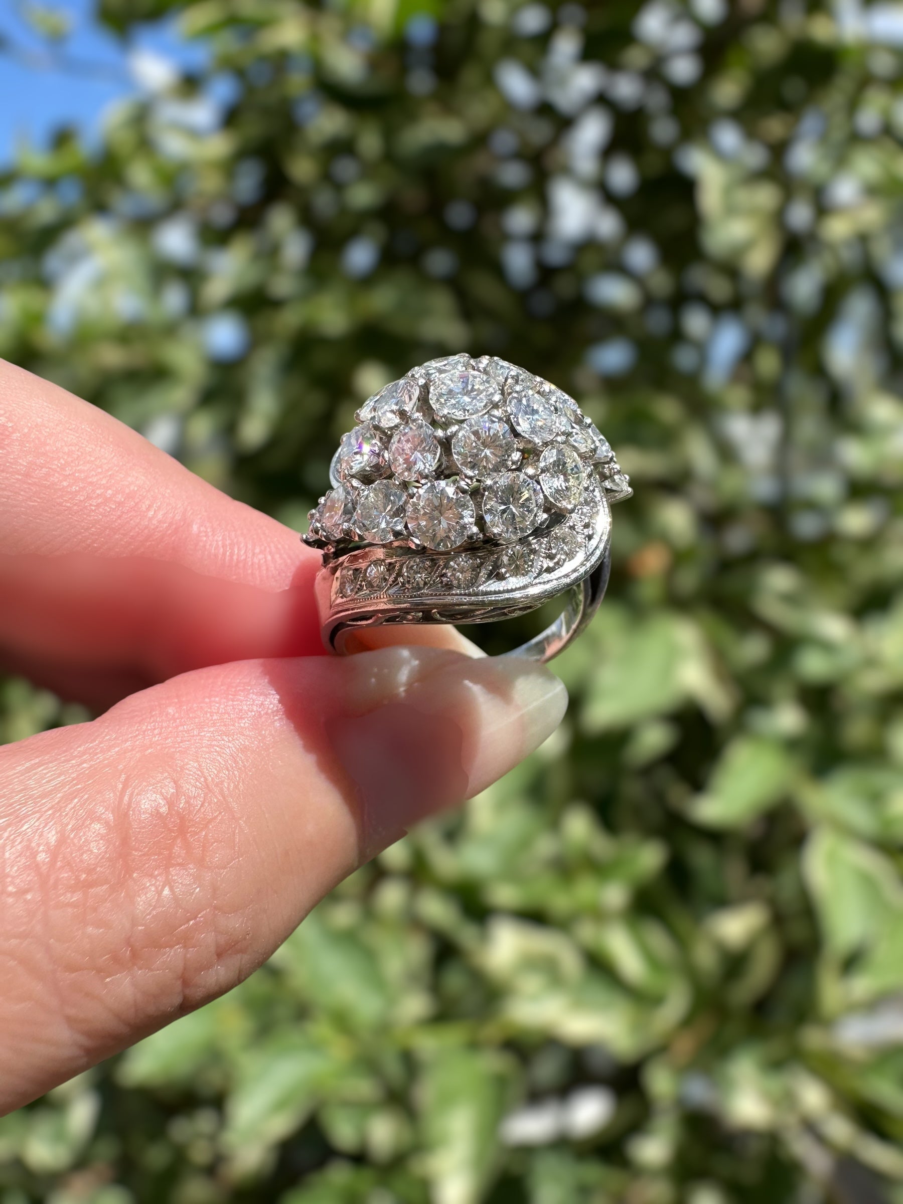 Platinum Bombe Cluster Cocktail Ring