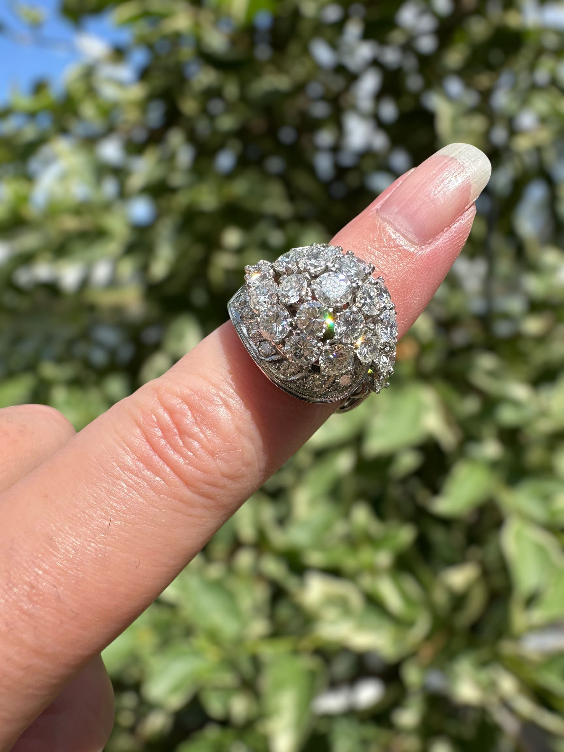Platinum Bombe Cluster Cocktail Ring