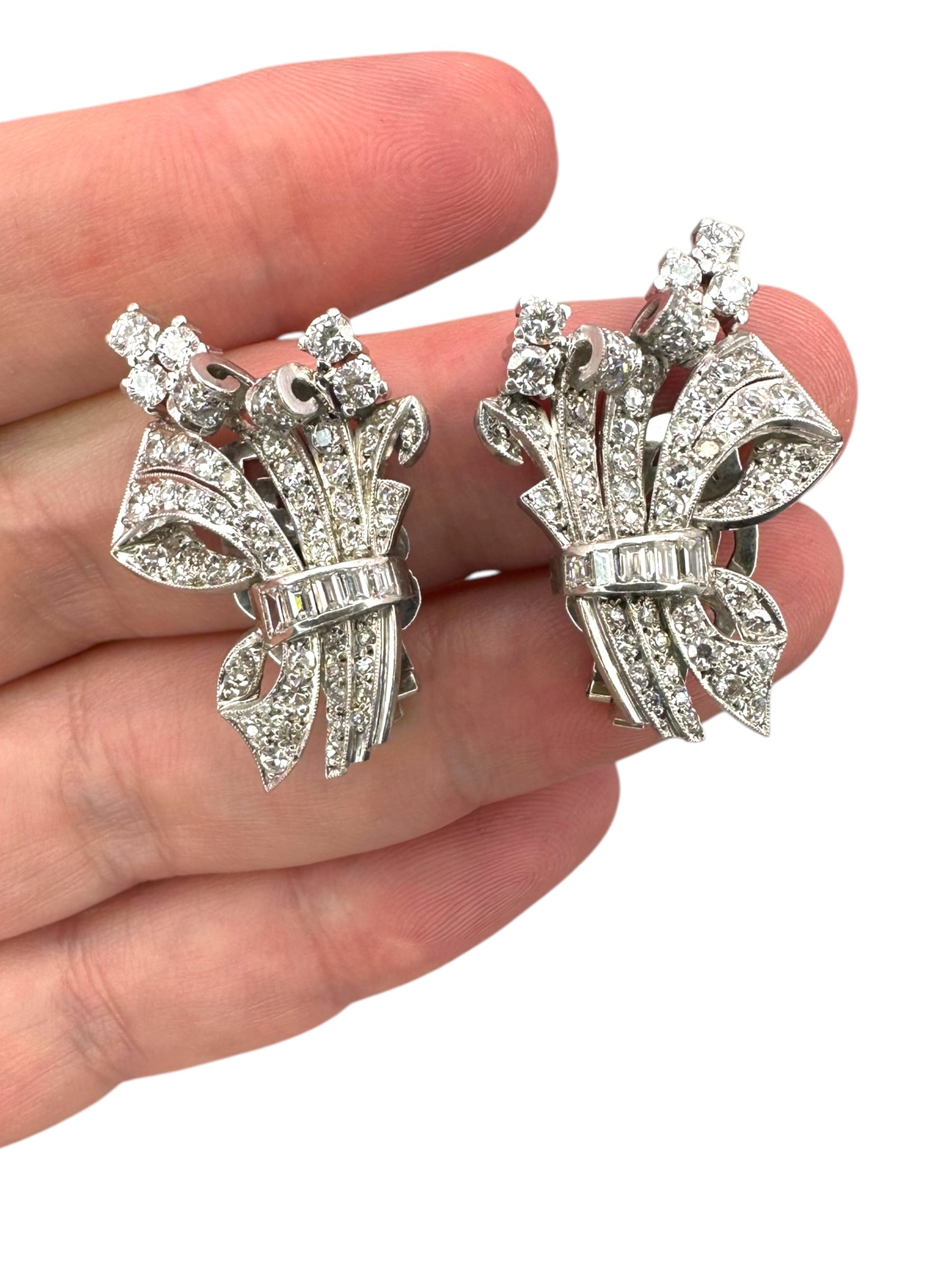 Platinum Diamond Clip On Earrings