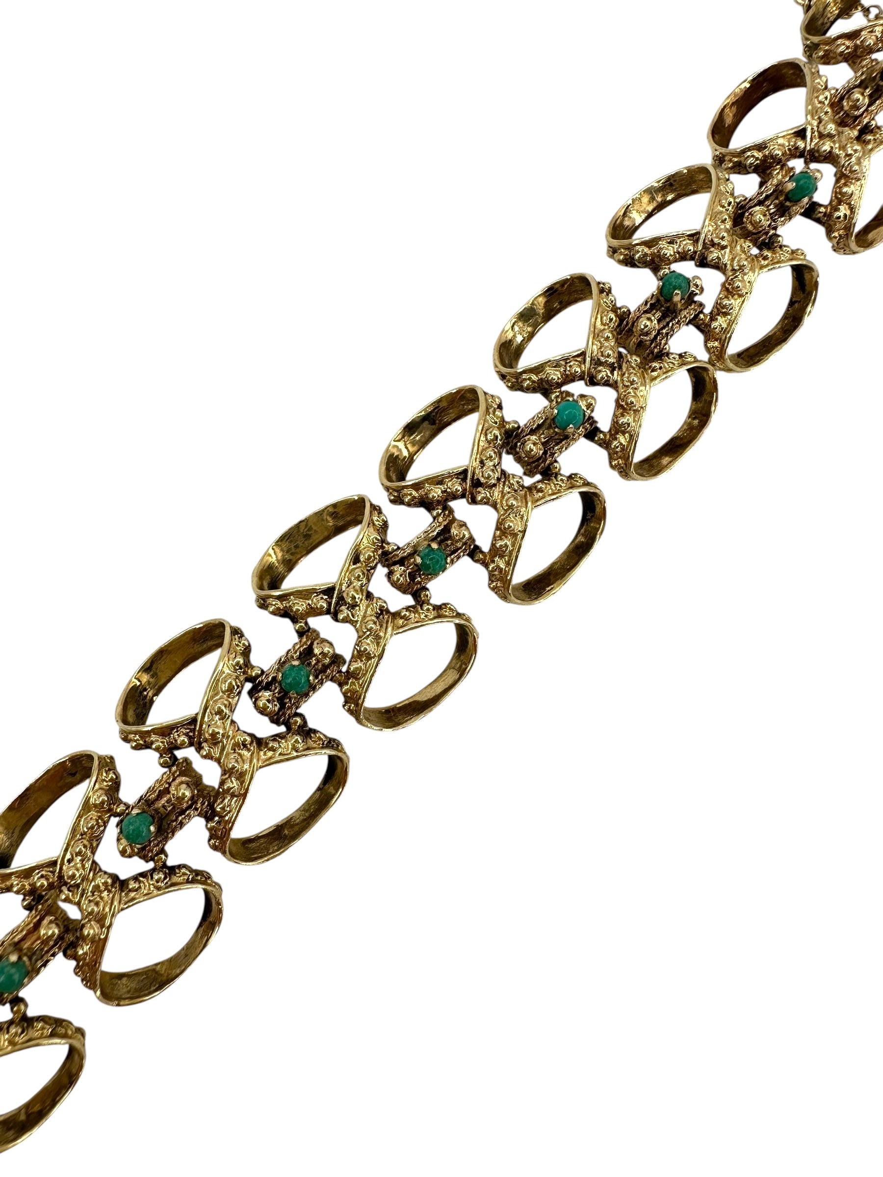 14k Turquoise Etruscan Revival Bracelet