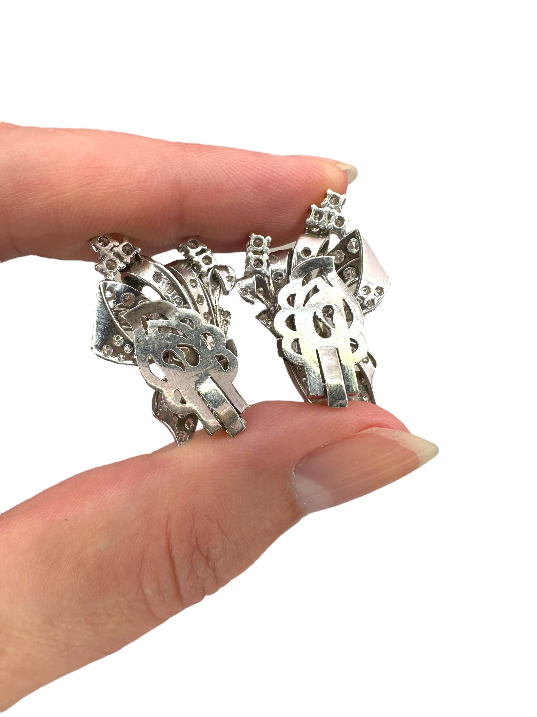 Platinum Diamond Clip On Earrings