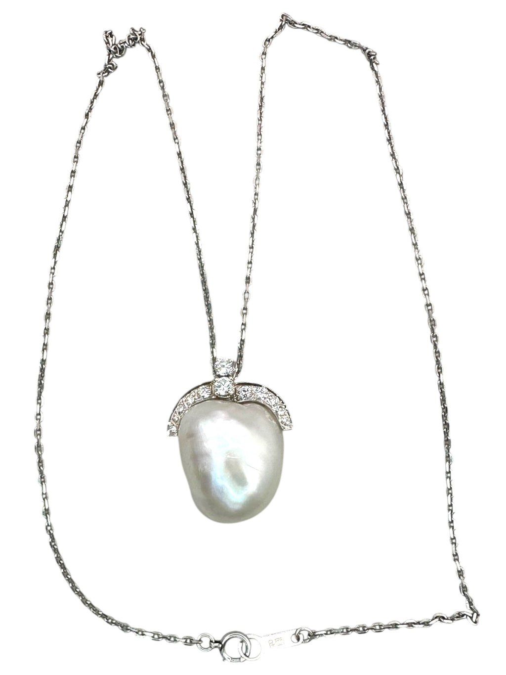 Platinum Diamond Pearl Pendant Necklace