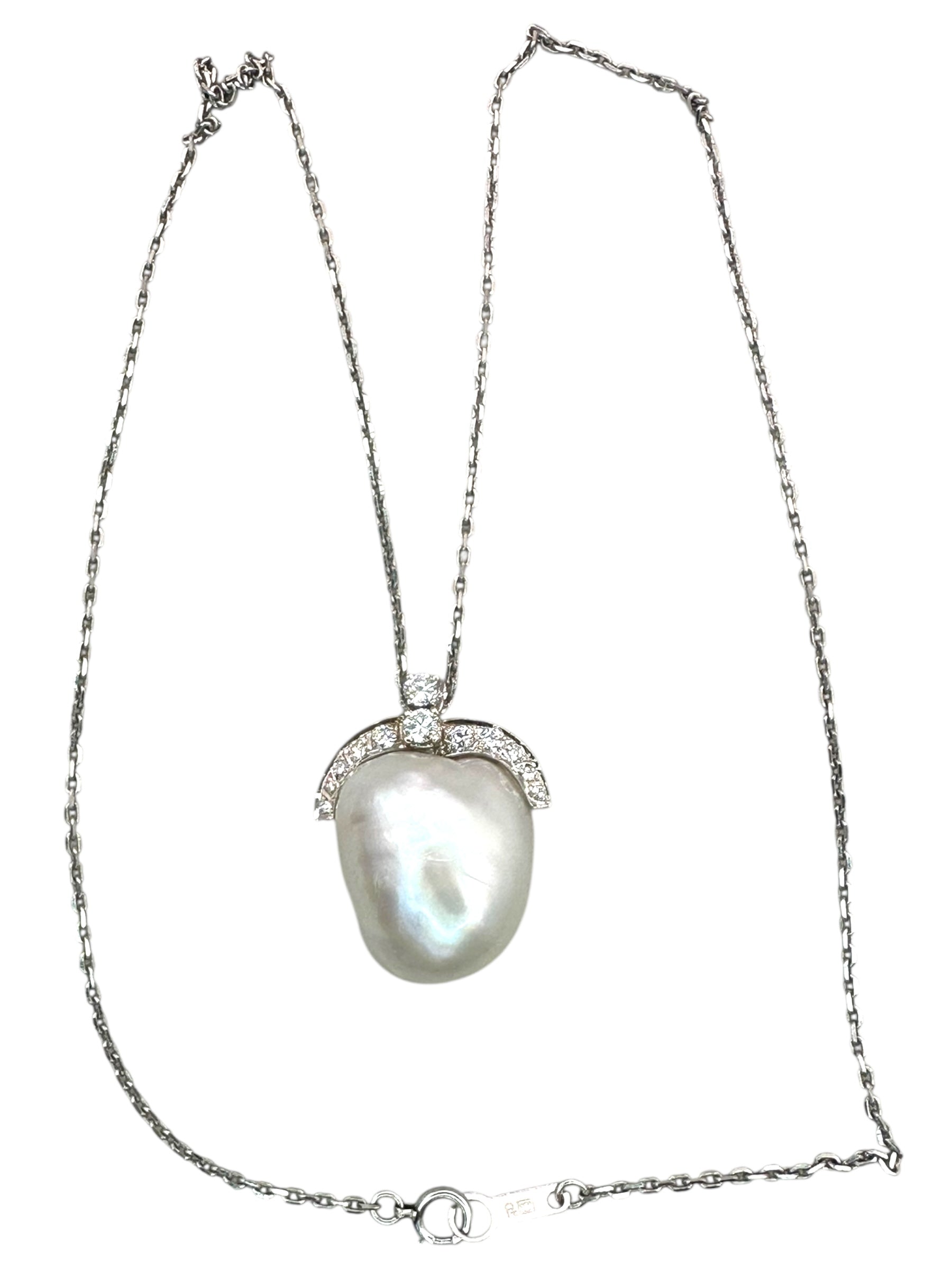 Platinum Diamond Pearl Pendant Necklace