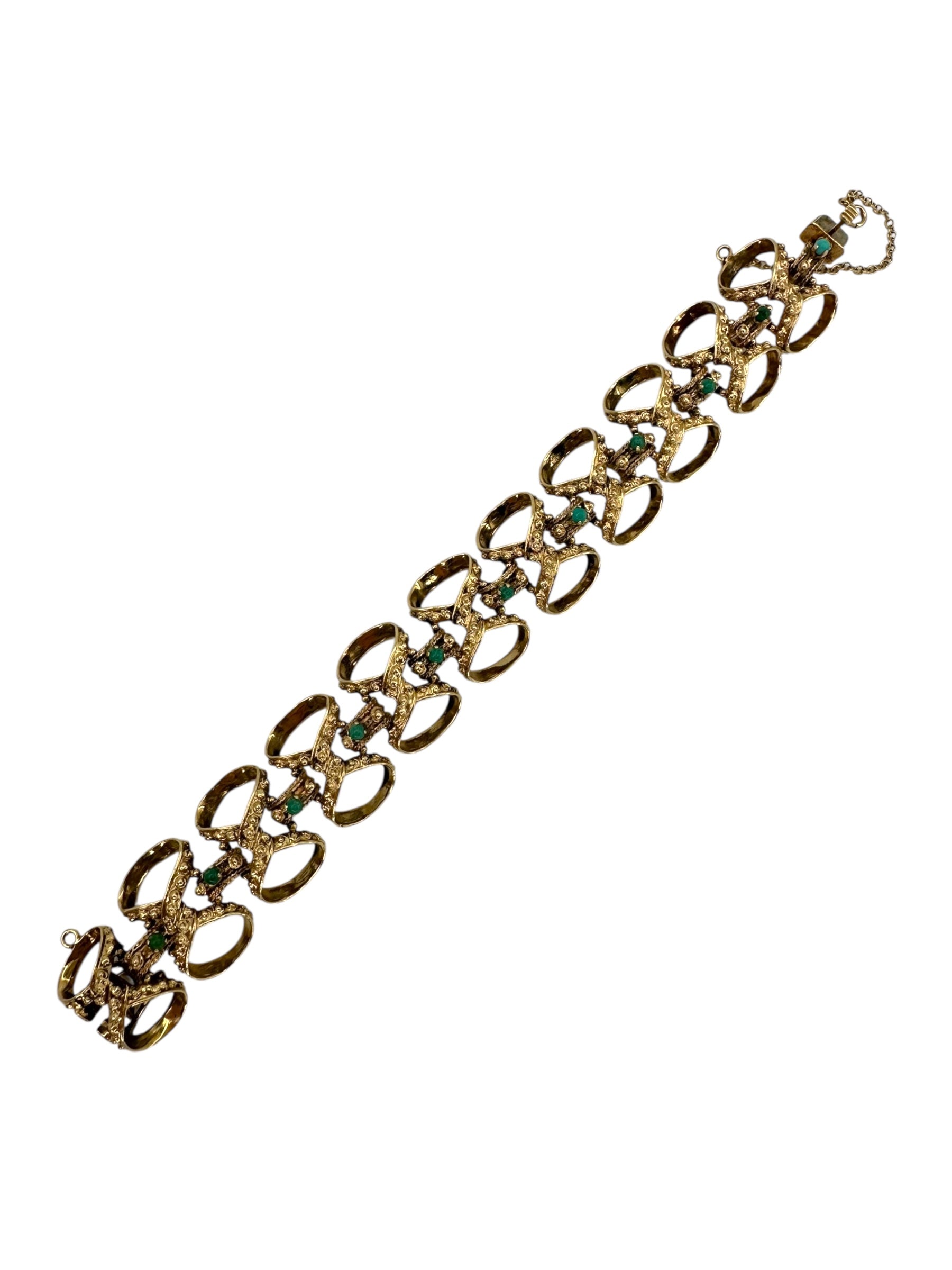 14k Turquoise Etruscan Revival Bracelet