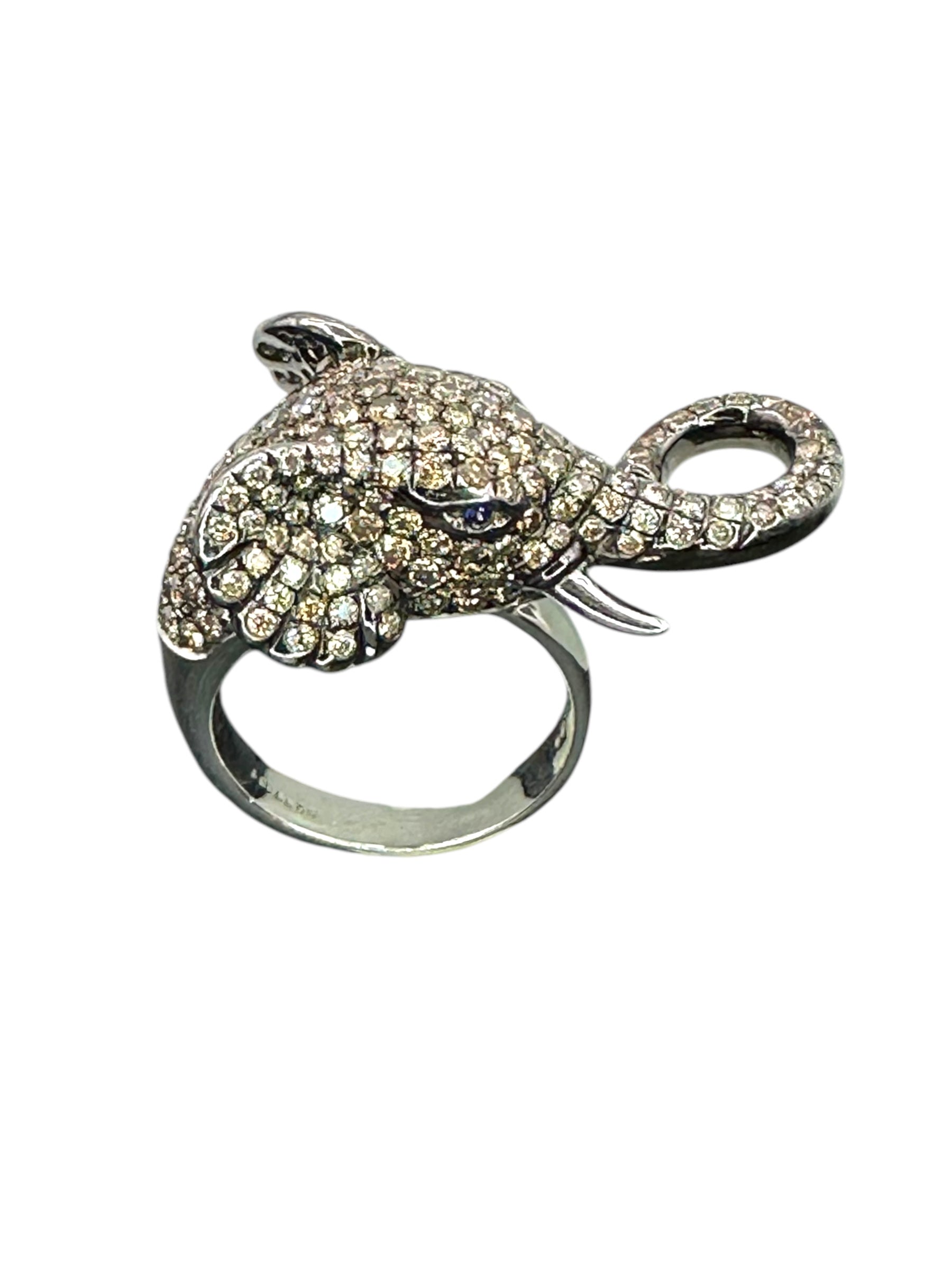 14k Diamond Elephant Ring