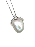 Platinum Diamond Pearl Pendant Necklace