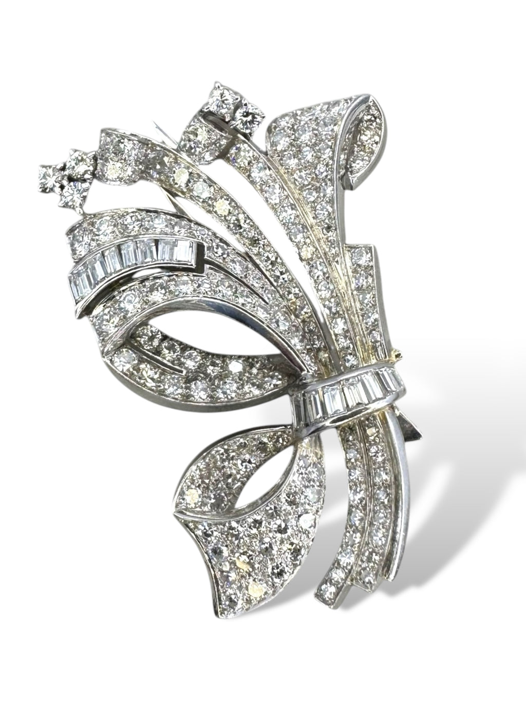 Platinum Diamond Bow Fur Clip Brooch