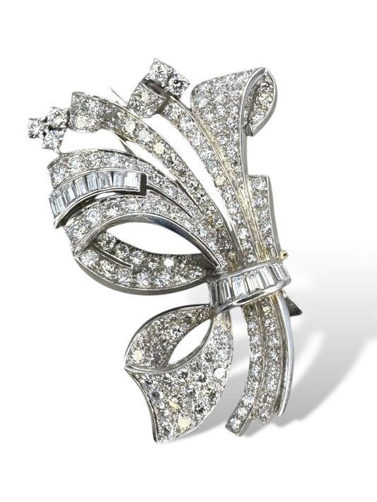 Platinum Diamond Bow Fur Clip Brooch