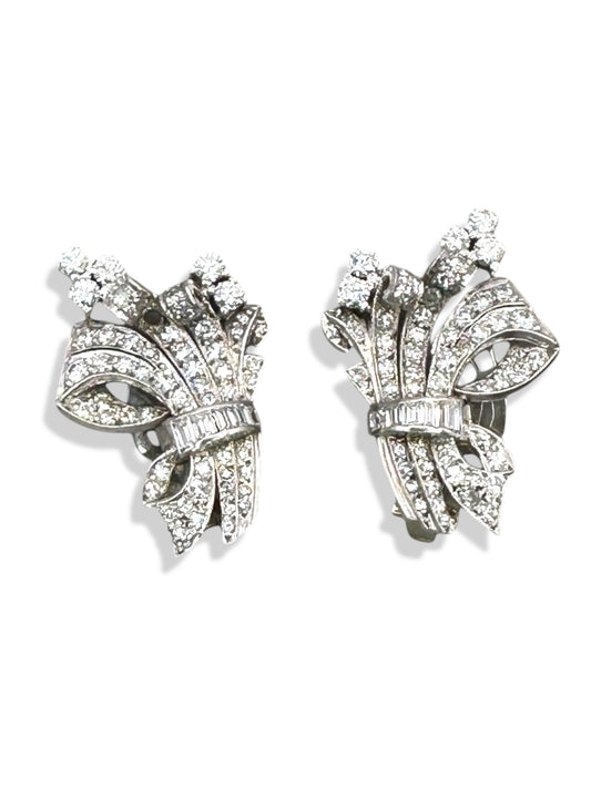 Platinum Diamond Clip On Earrings