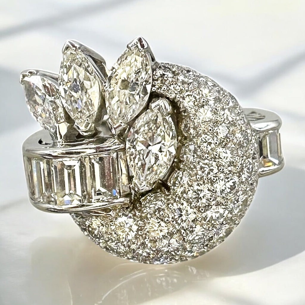 Retro Platinum Diamond Cocktail Ring