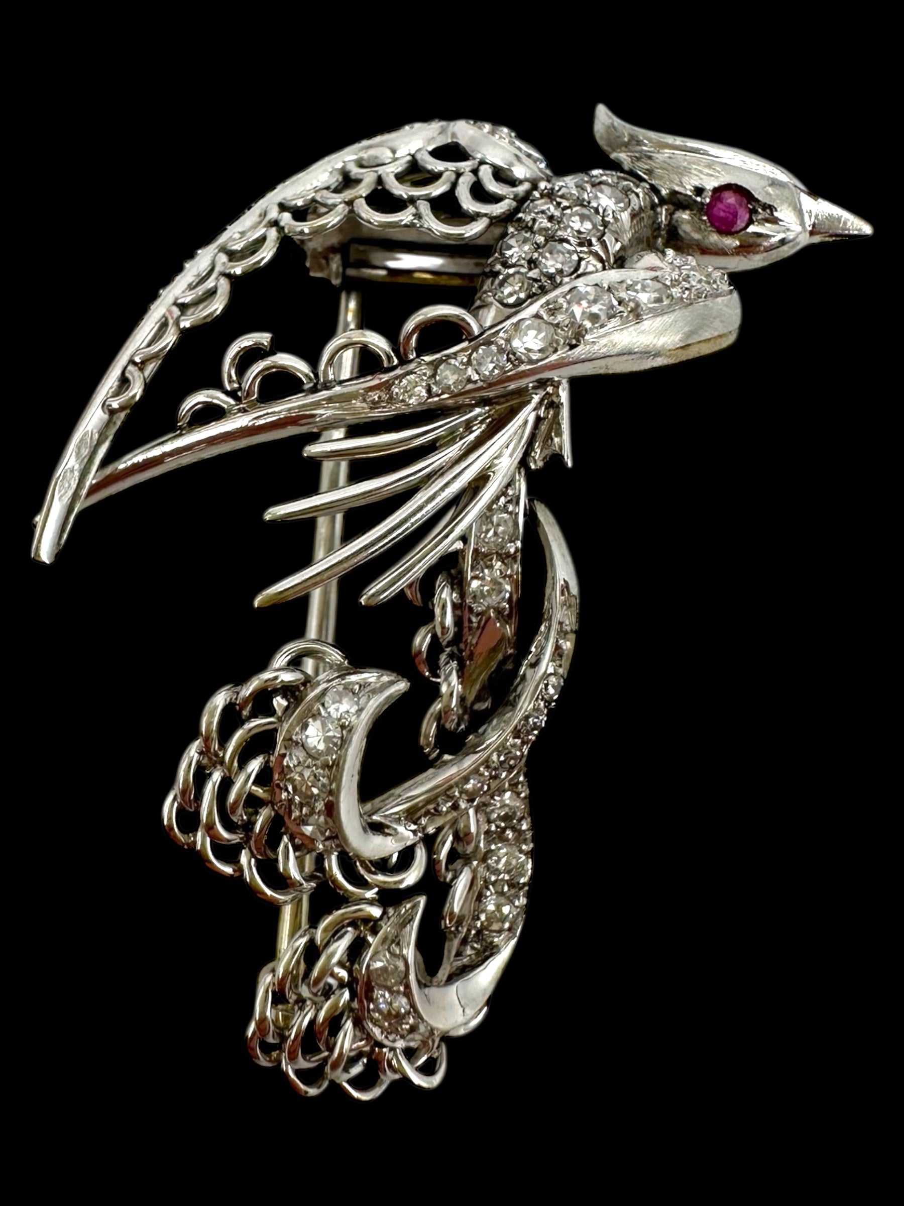 Platinum Diamond Phoenix Bird Brooch