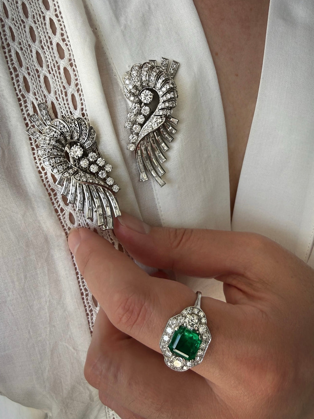 Platinum Emerald Diamond Cocktail Ring