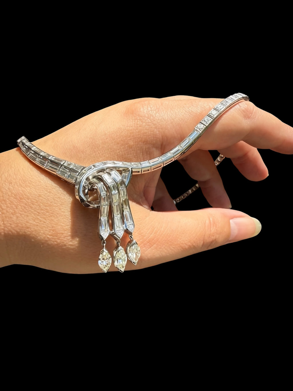 Retro Platinum Diamond Dinner Necklace