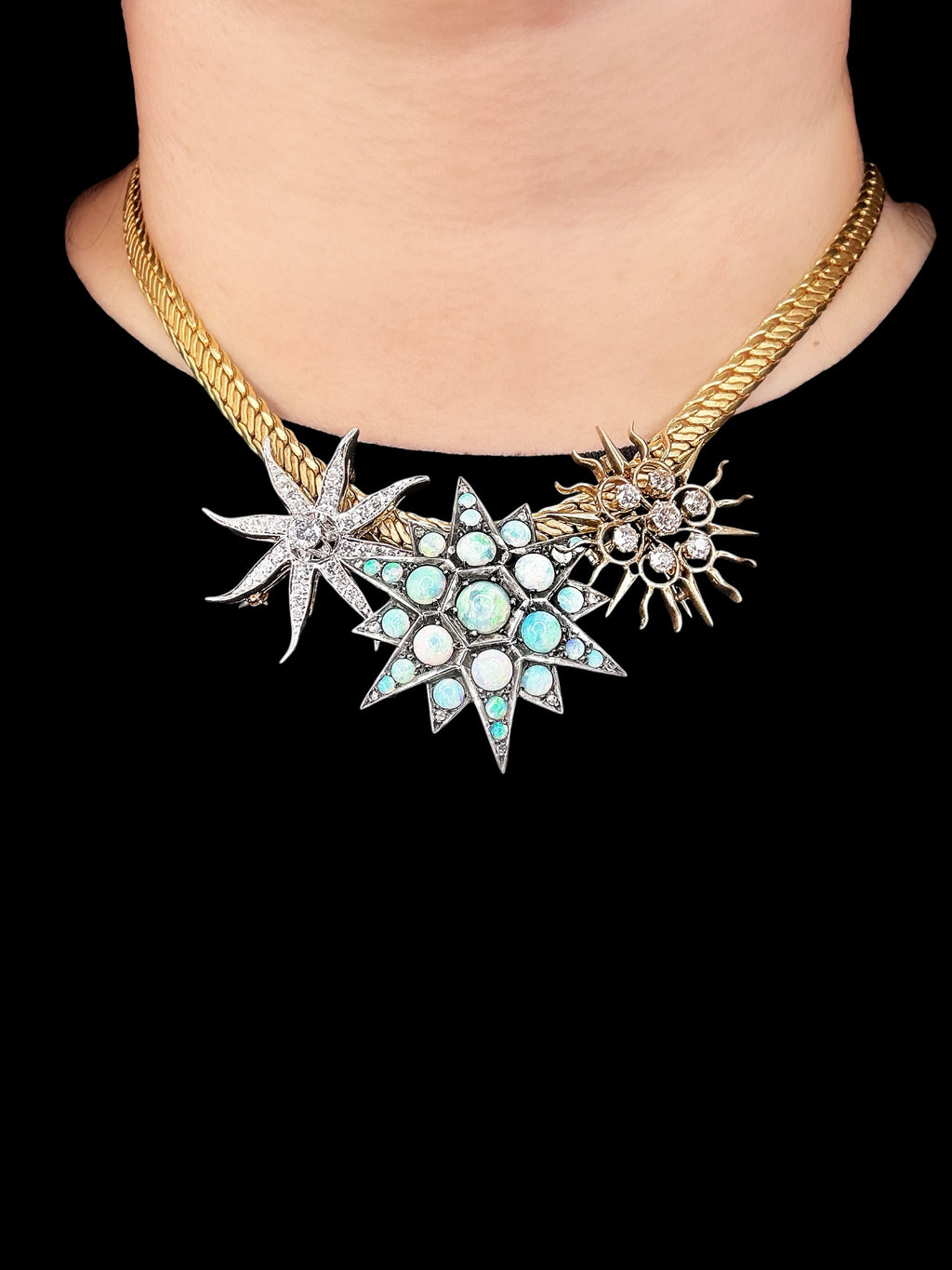 Victorian Silver Topped 14k Opal Star Brooch/Pendant