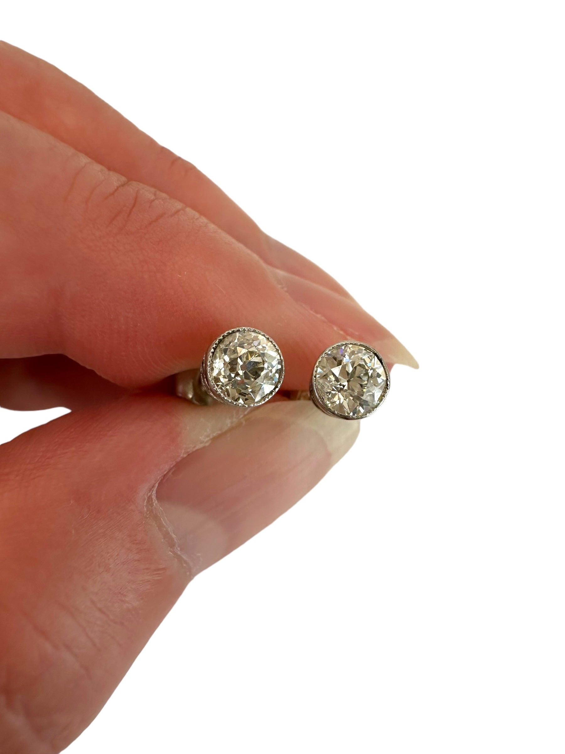 Platinum Old Euro Diamond Solitaire Earrings